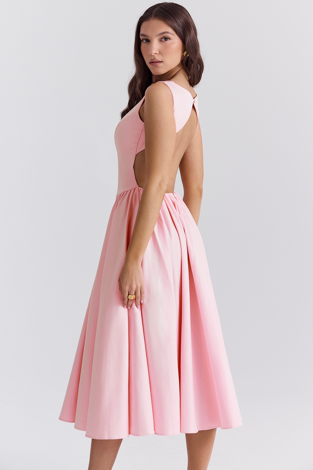 Cindy-Ballerina Pink Twill Midi Sundress