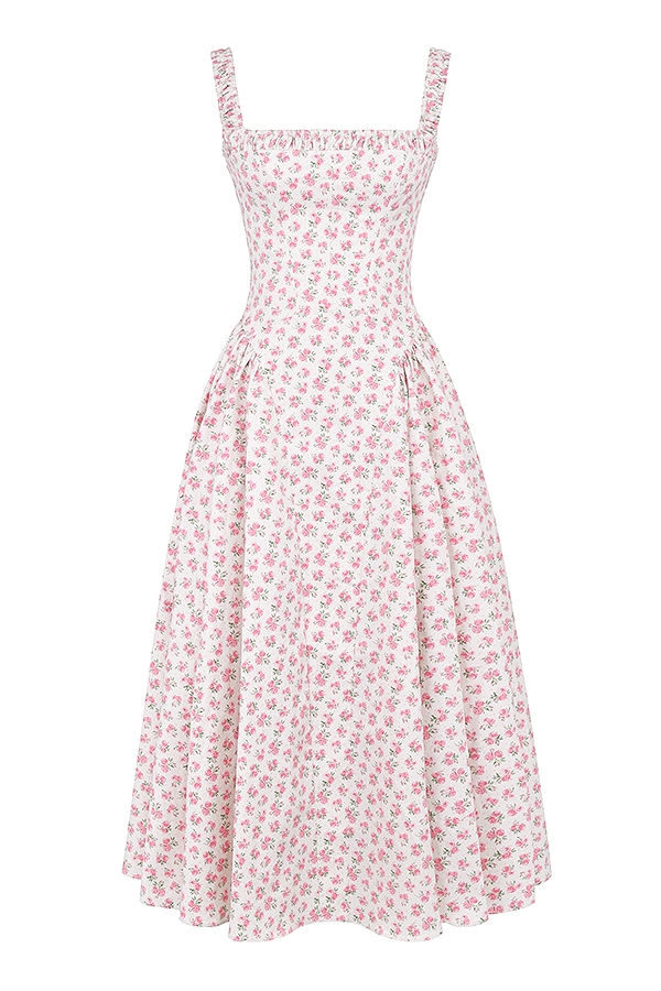 Dorothy-White Rosebud Print Cotton Midi Sundress