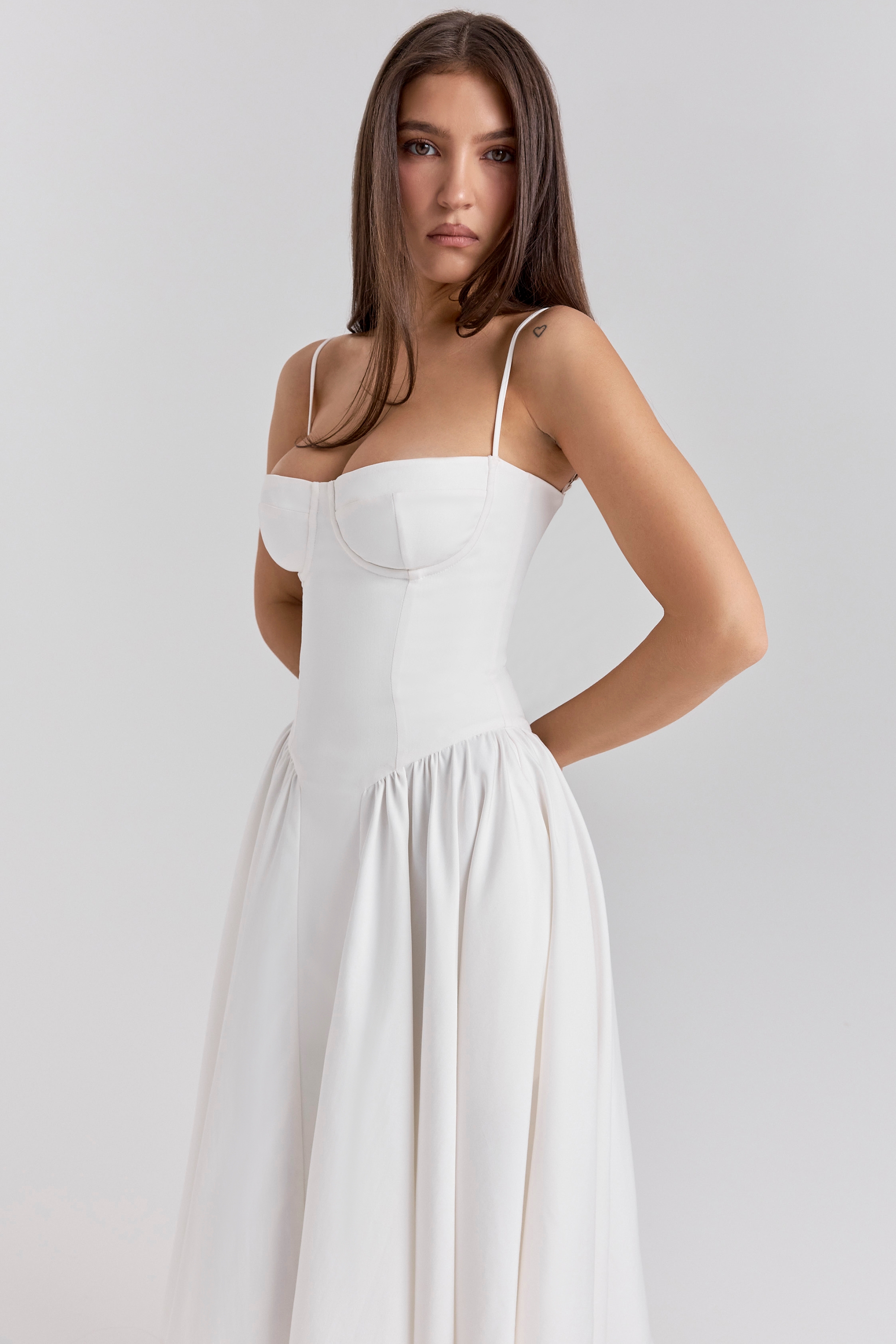 Samaria-White Corset Midi Dress