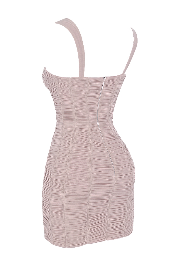 Cate-Crystal Ruched Mesh Mini Dress