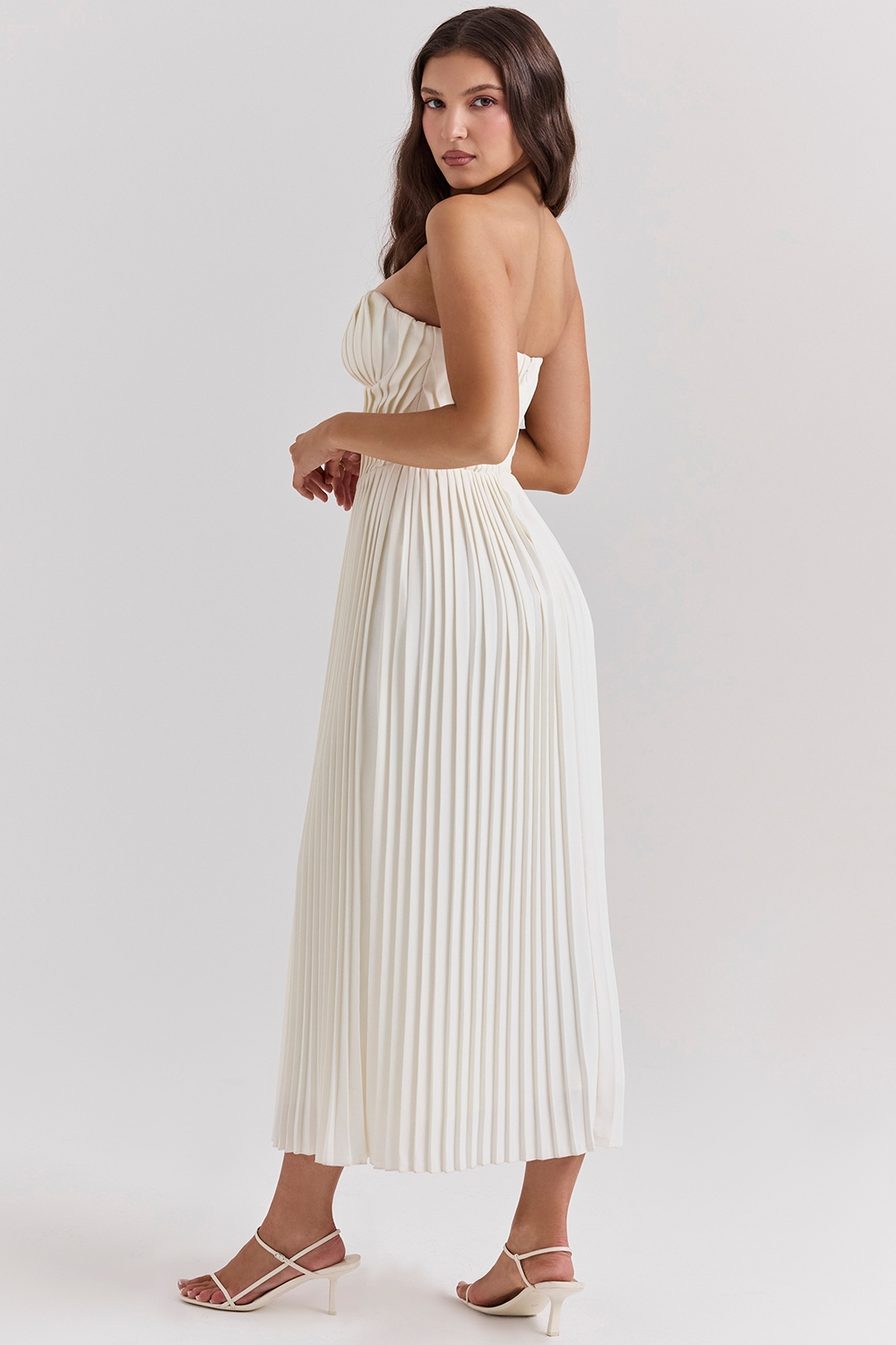 Amorata-Ivory Pleated Maxi Dress