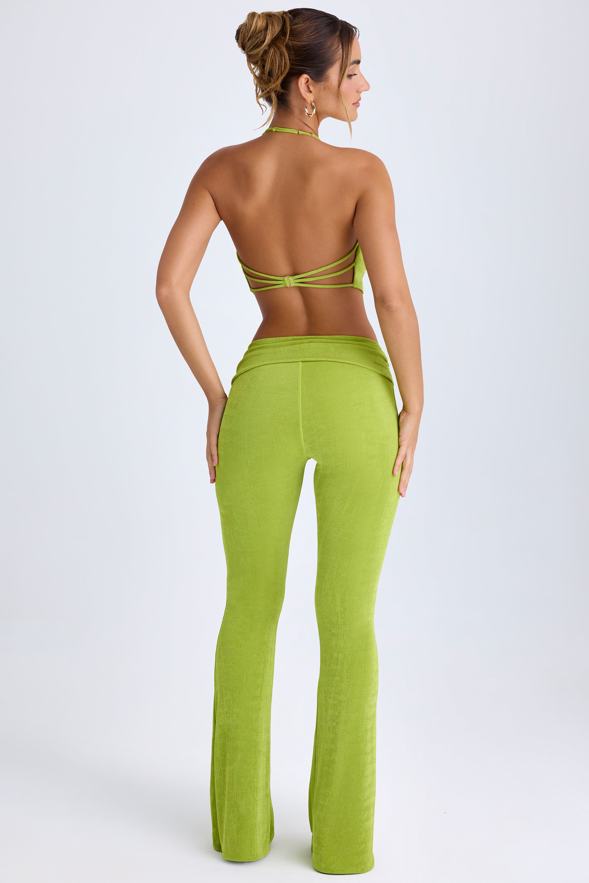 Lillian-Ruched Mid-Rise Trousers in Pear Green