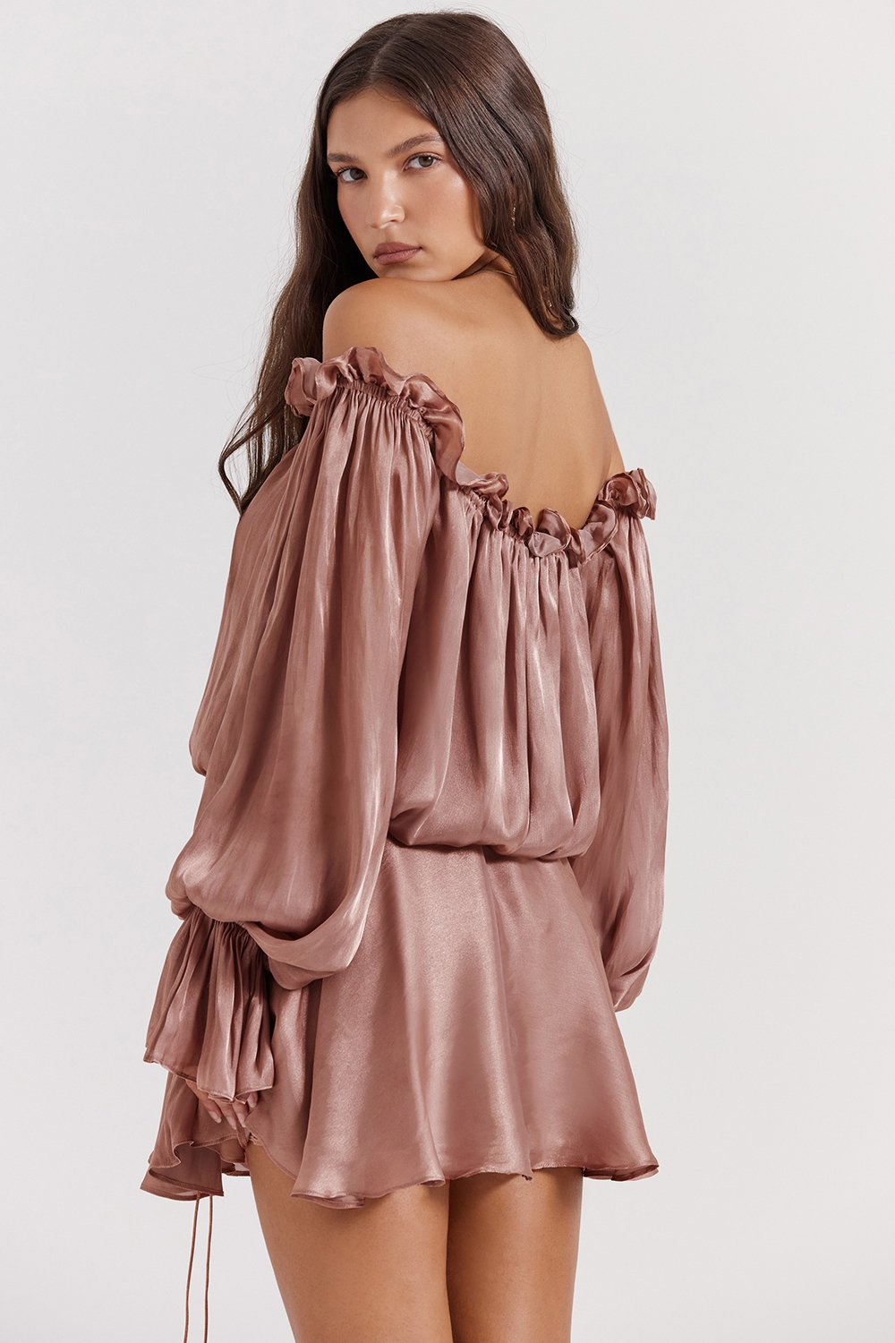 Chaya-Hazelnut Off Shoulder Dress