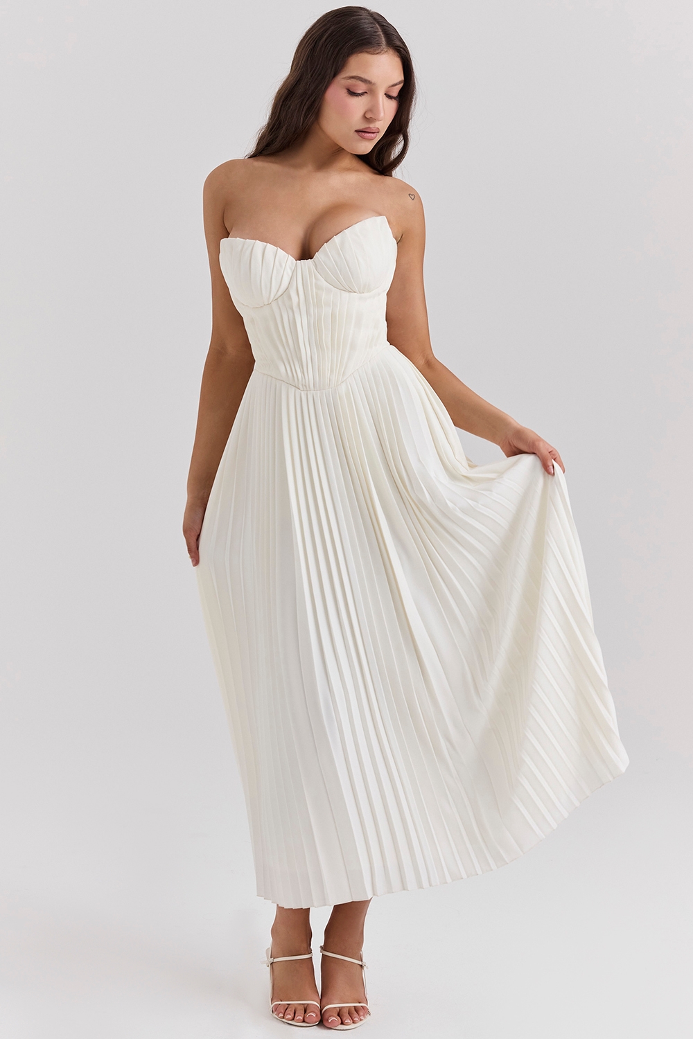 Amorata-Ivory Pleated Maxi Dress