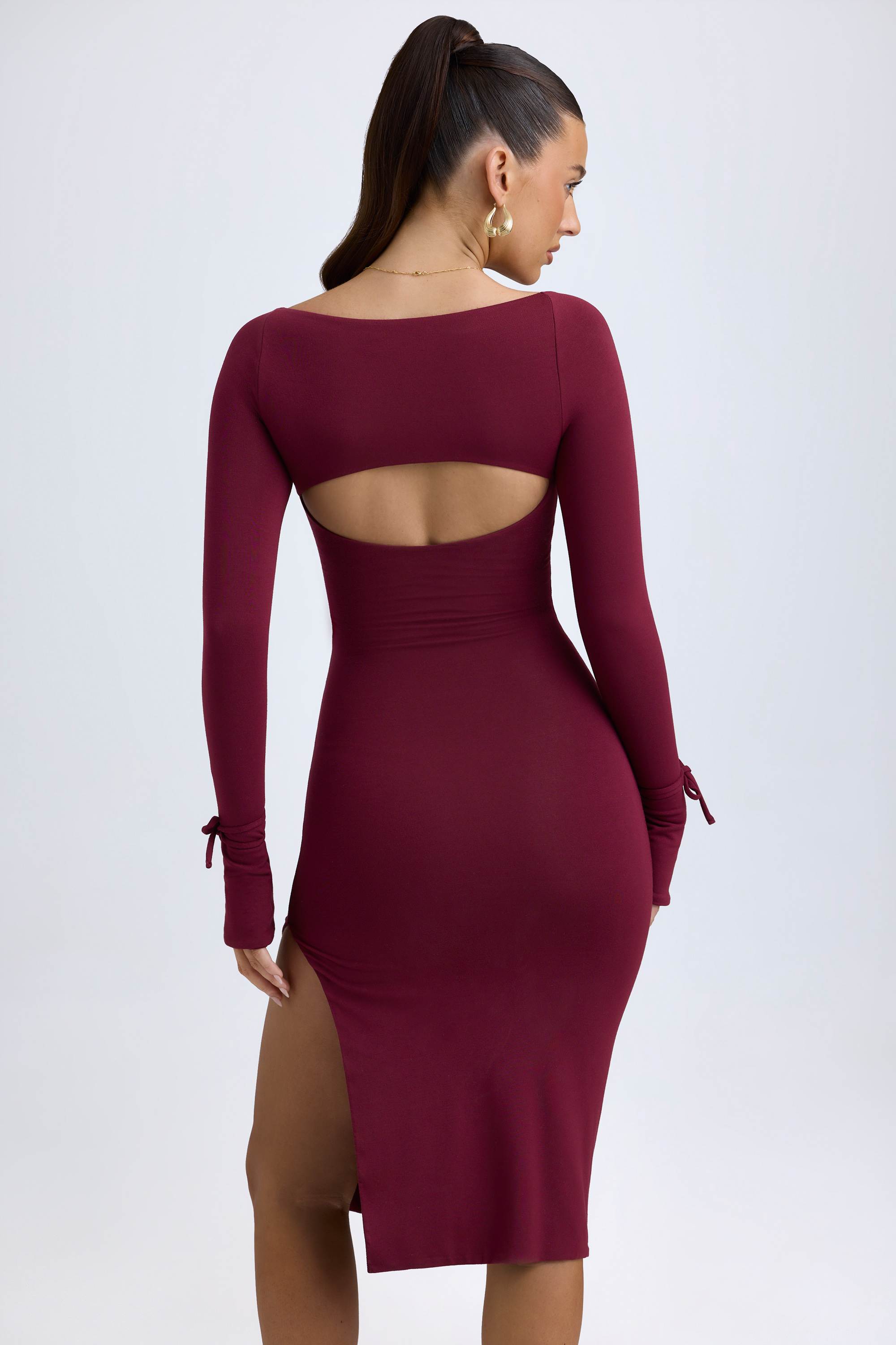 Sawyer-Modal Square-Neck Midi Dress in Wine Red