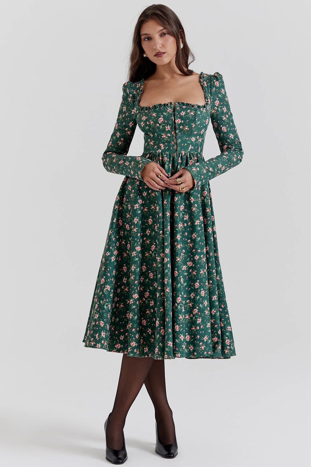 Delia-Green Floral Print Midi Dress