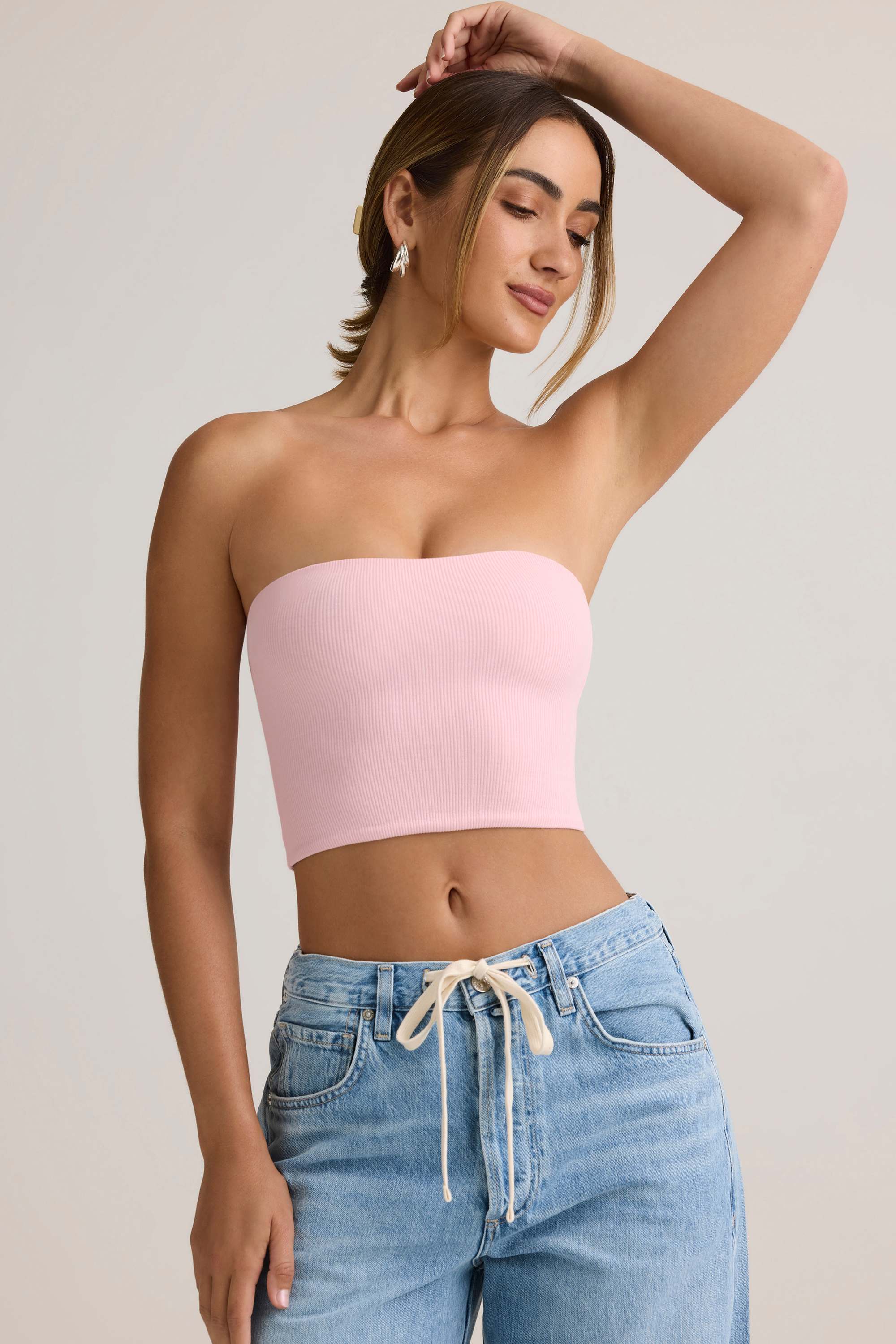 Verna-Modal Strapless Crop Top in Baby Pink