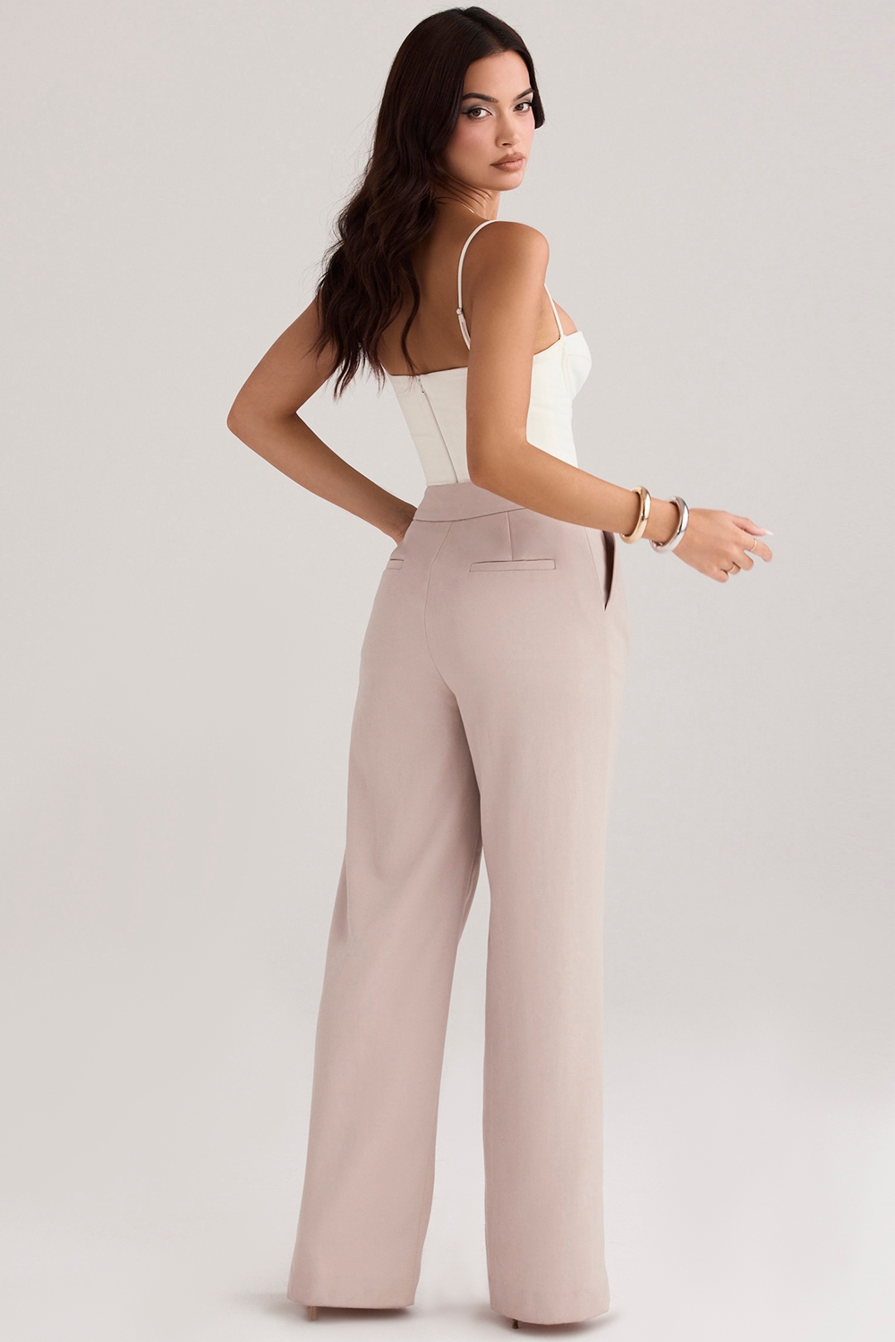 Alivia-Beige Loose Fit Trousers