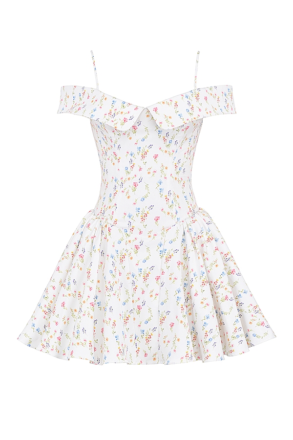 Elida-White Posy Print Corset Mini Dress