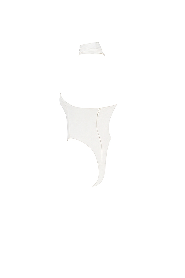 Farrah-Ivory Satin Wrap Neck Bodysuit