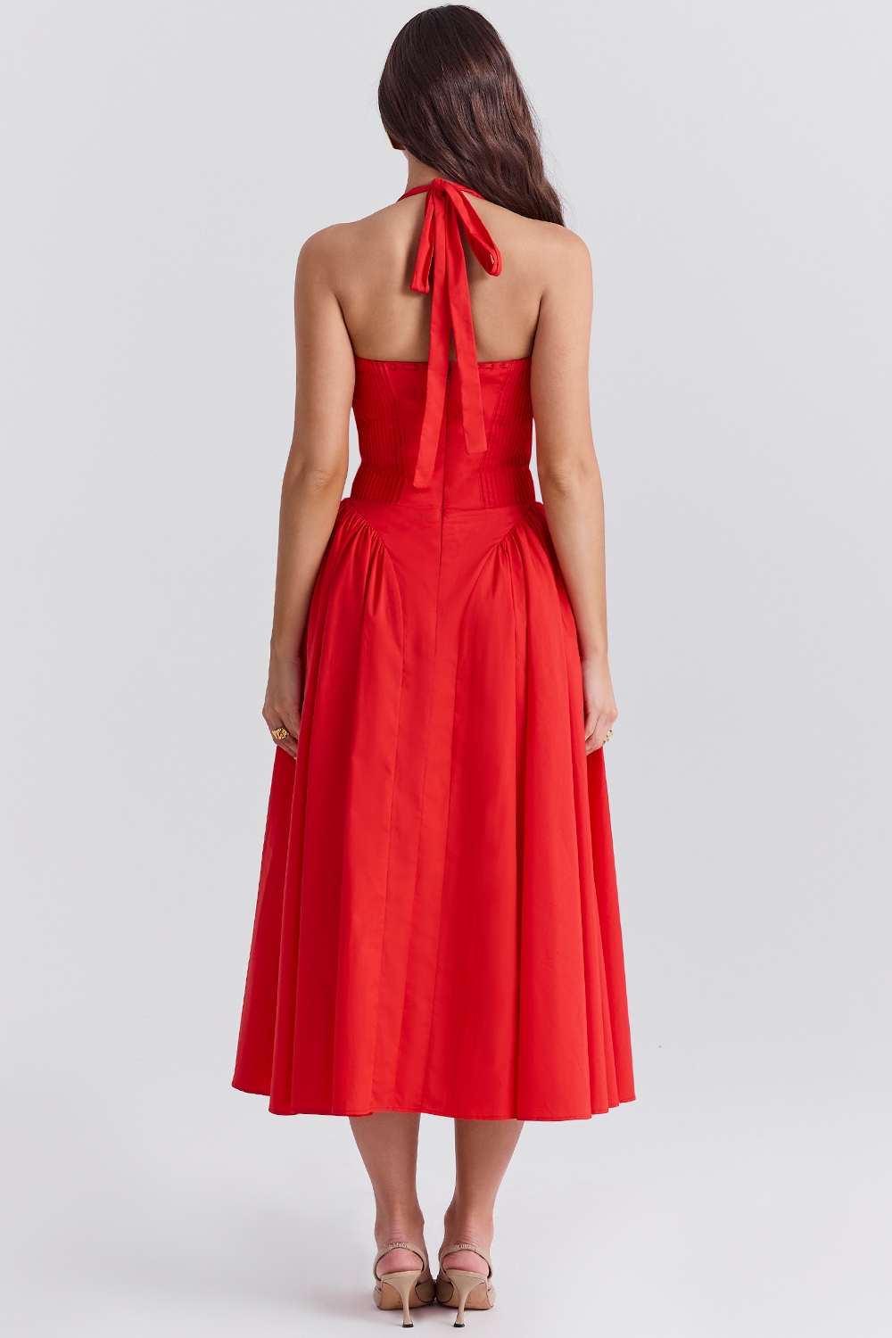 Adabella-Italian Tomato Cotton Halter Sundress