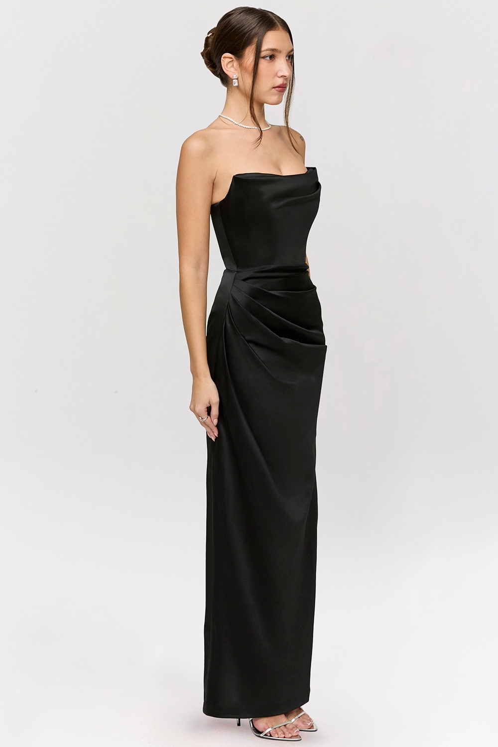 Adrienne-Black Satin Strapless Corset Maxi