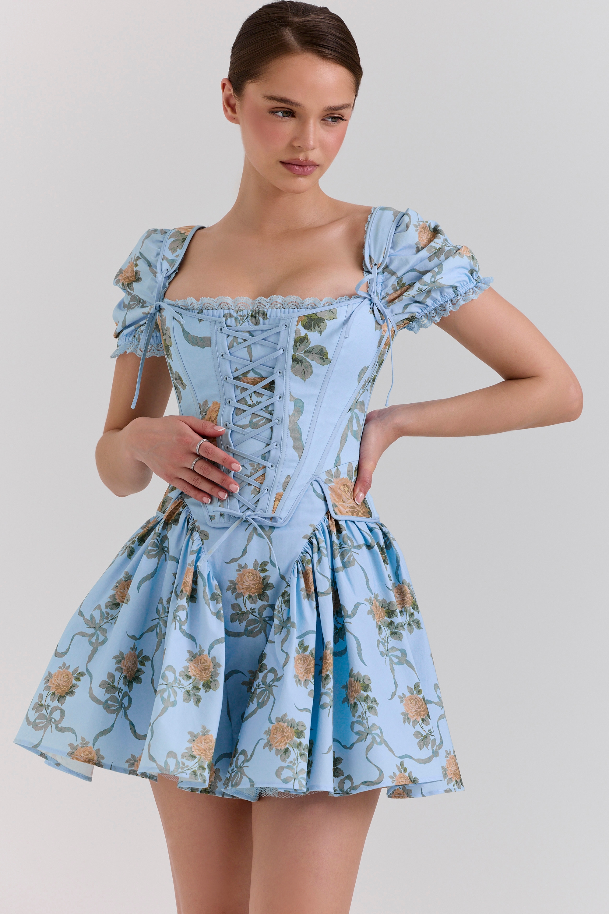 Callie-Blue Rose Reversible Cotton Corset Top