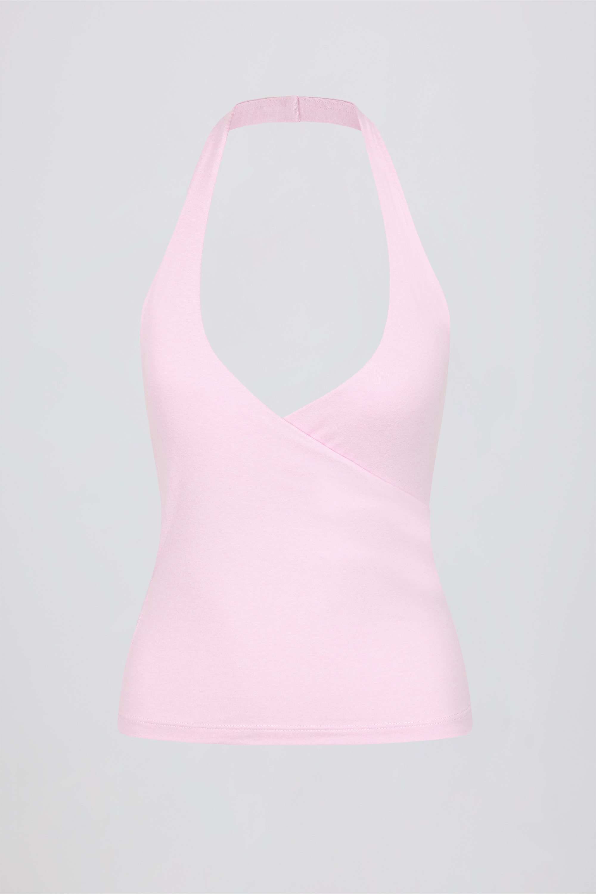 Wrap Halterneck Tank Top in Pale Pink Marl