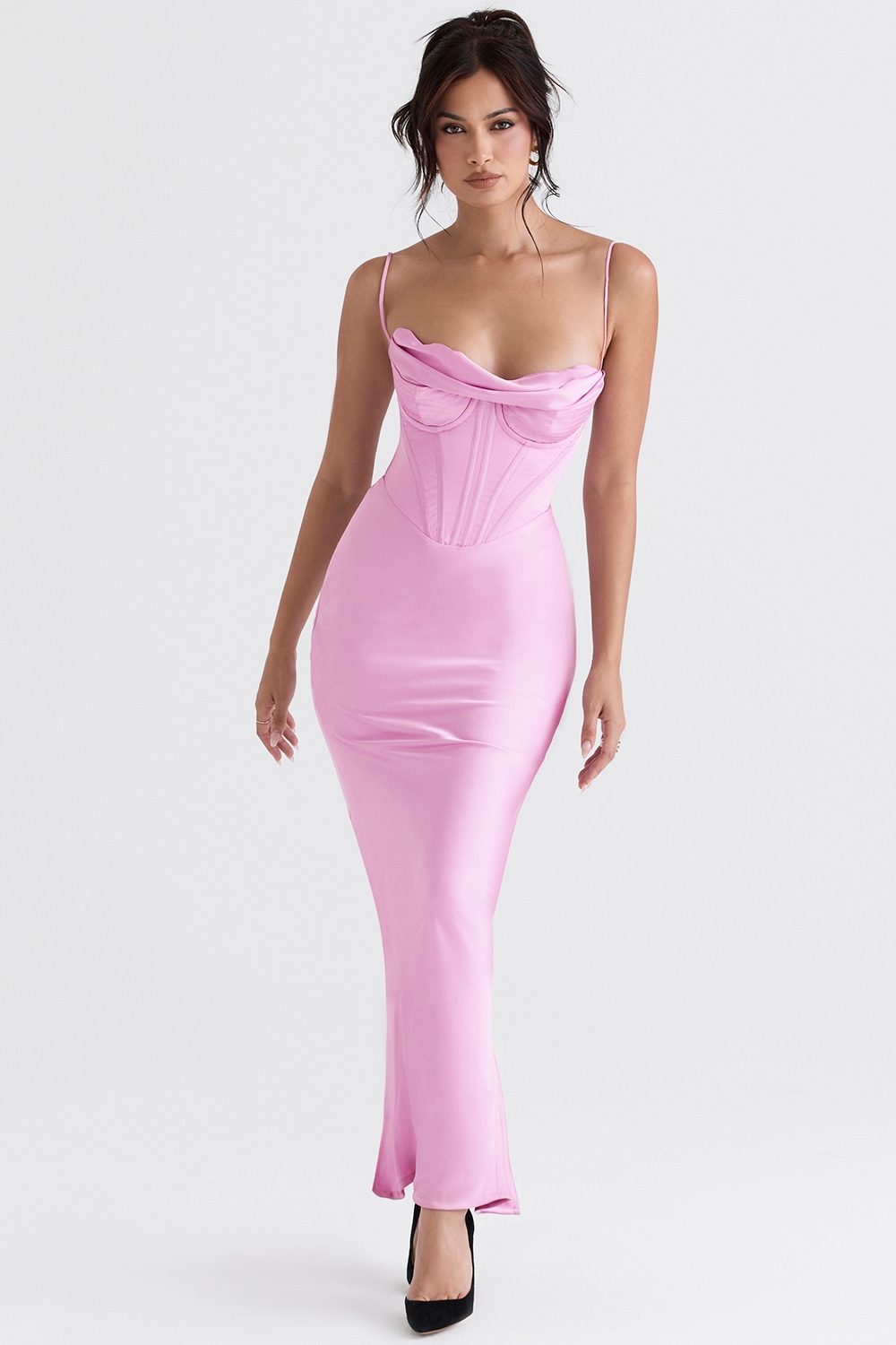 Charmaine-Pink Corset Maxi Dress