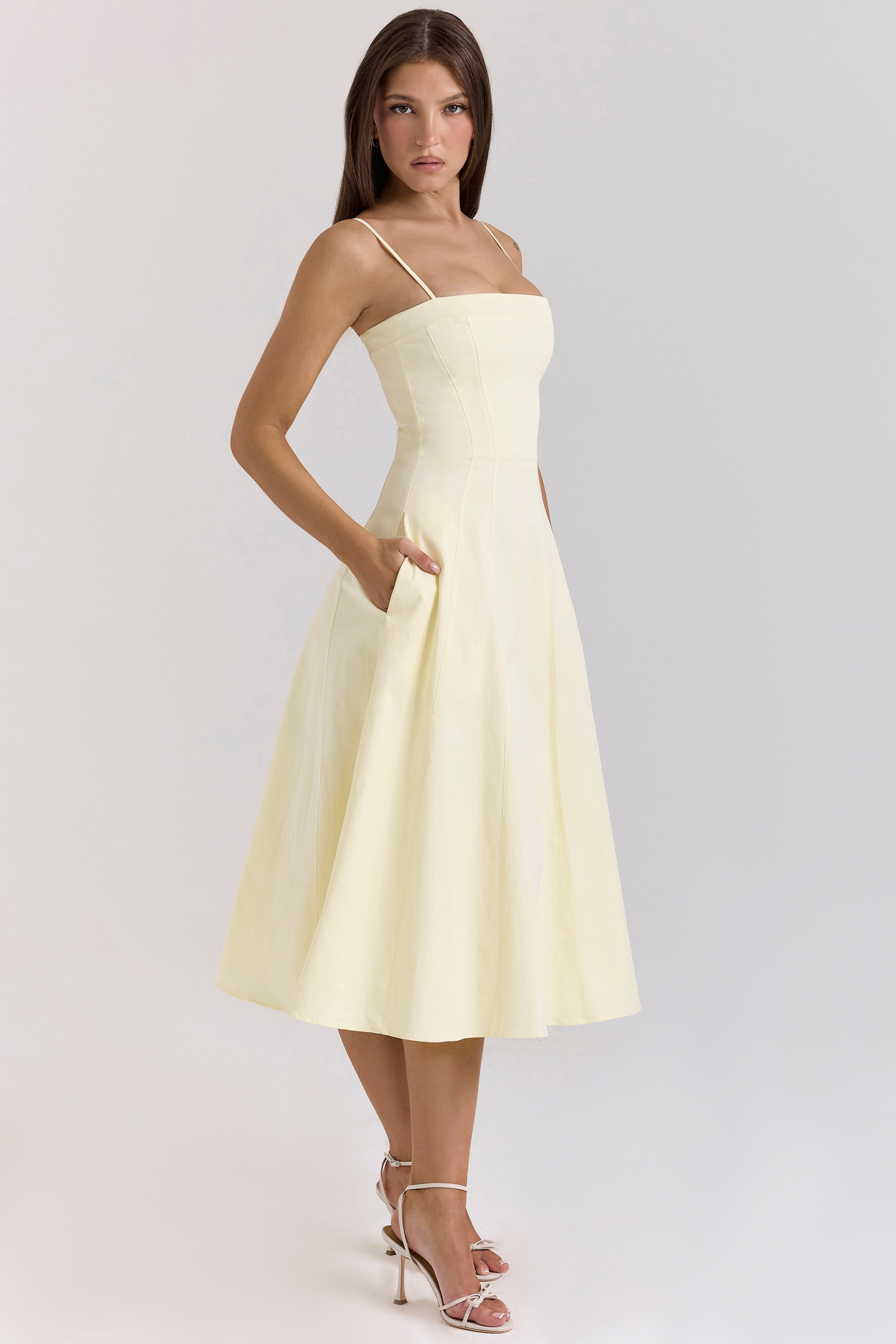 Dolly-Lemon Stretch Cotton A-Line Midi Sundress