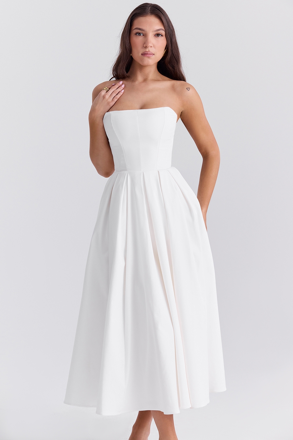 Audrey-White Strapless Midi Sundress