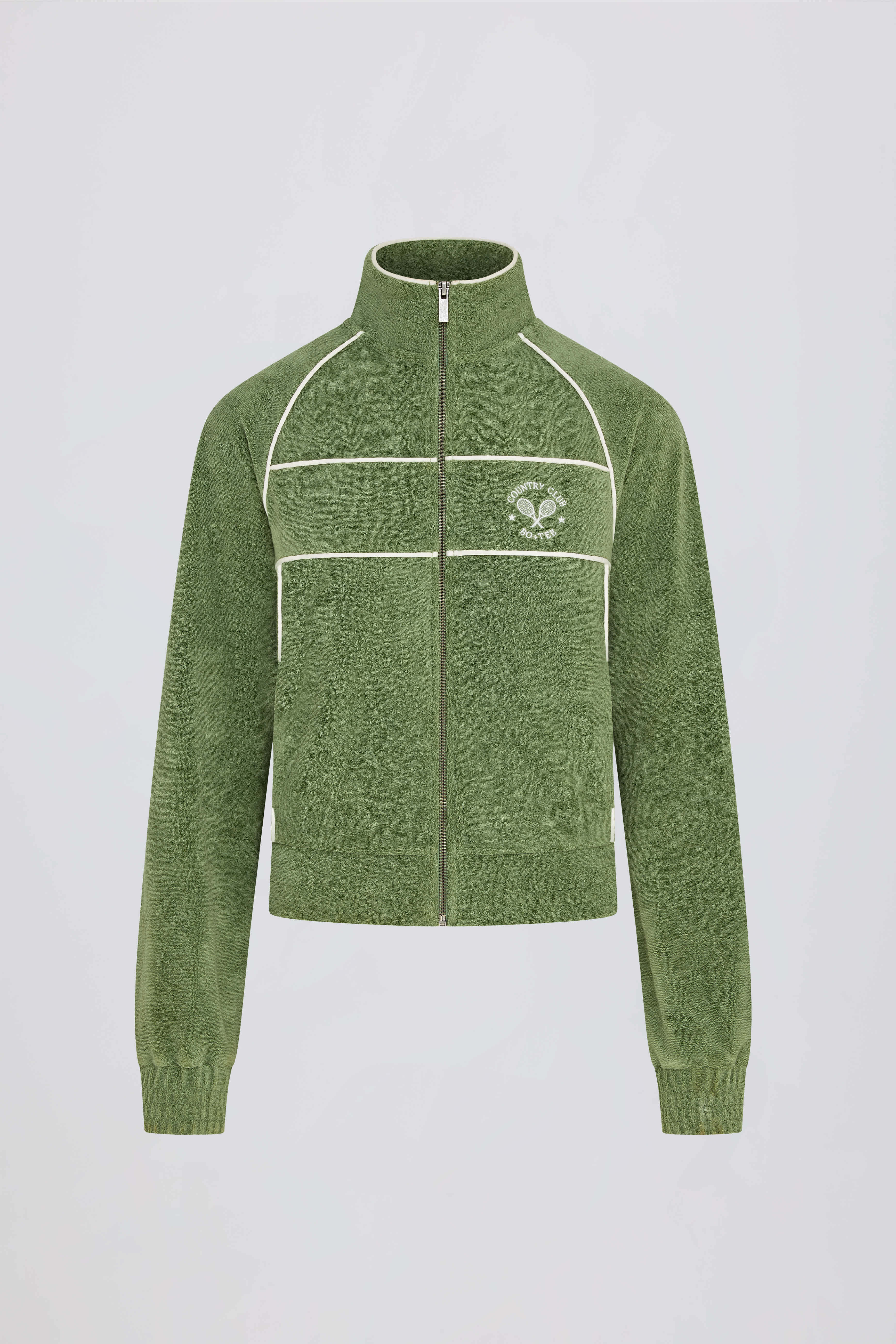 Terry Towelling Zip-Up Cropped Sweatshirt in Green