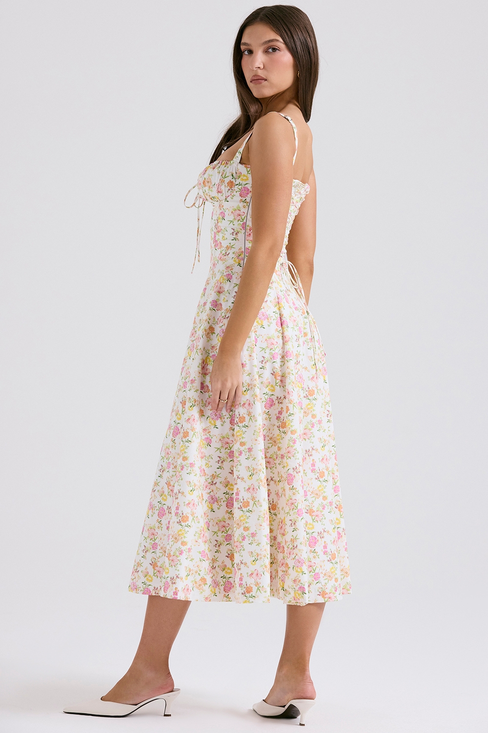 Carmen-Ivory Meadow Print Cotton Bustier Sundress