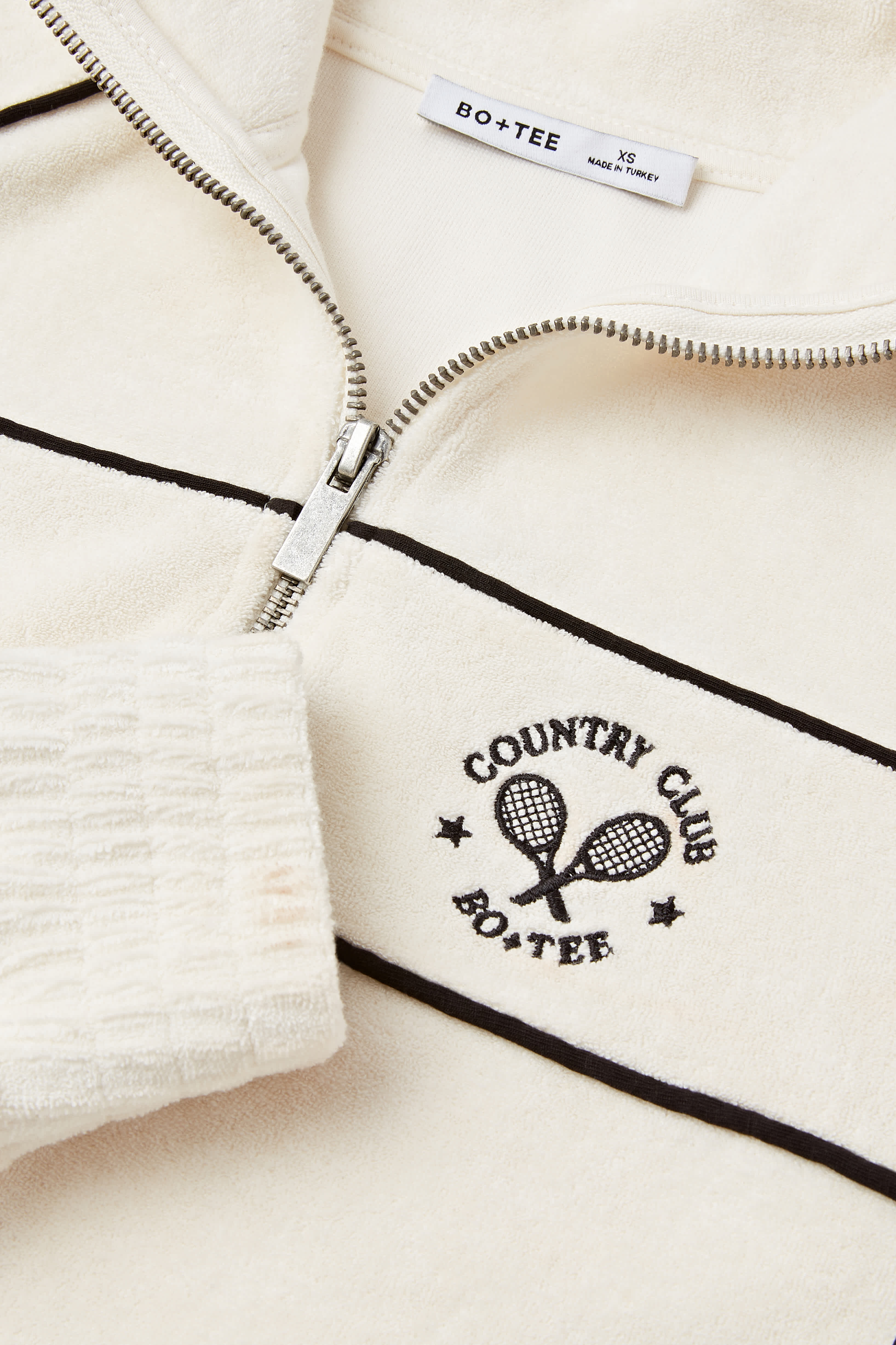 Terry Towelling Zip-Up Cropped Sweatshirt in Ivory