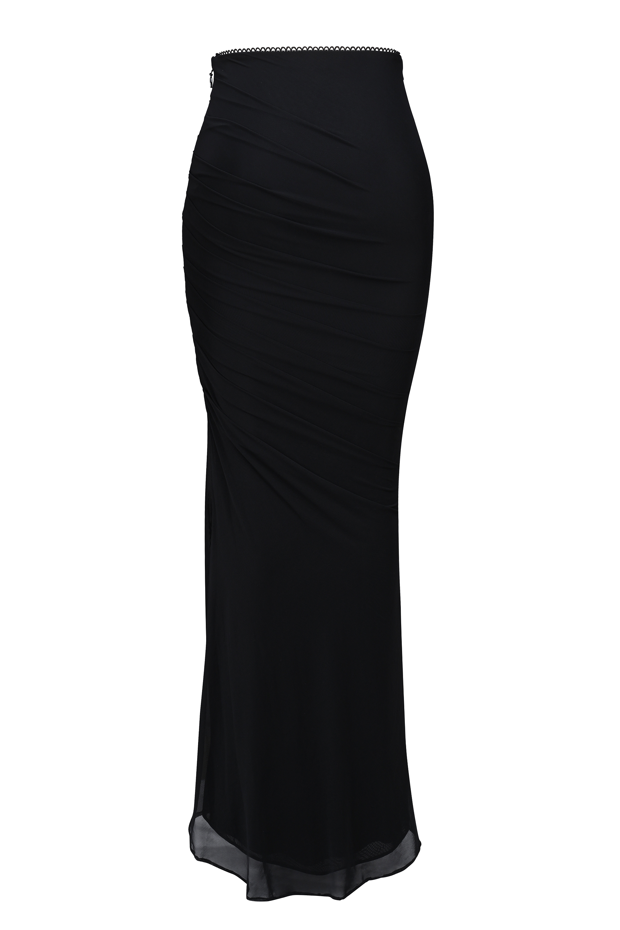 Cassidy-Black Mesh Maxi Skirt with Fluted Hem