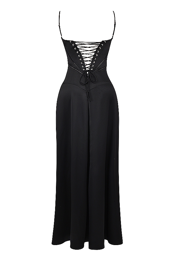 Anabella-Black Lace Up Maxi Dress