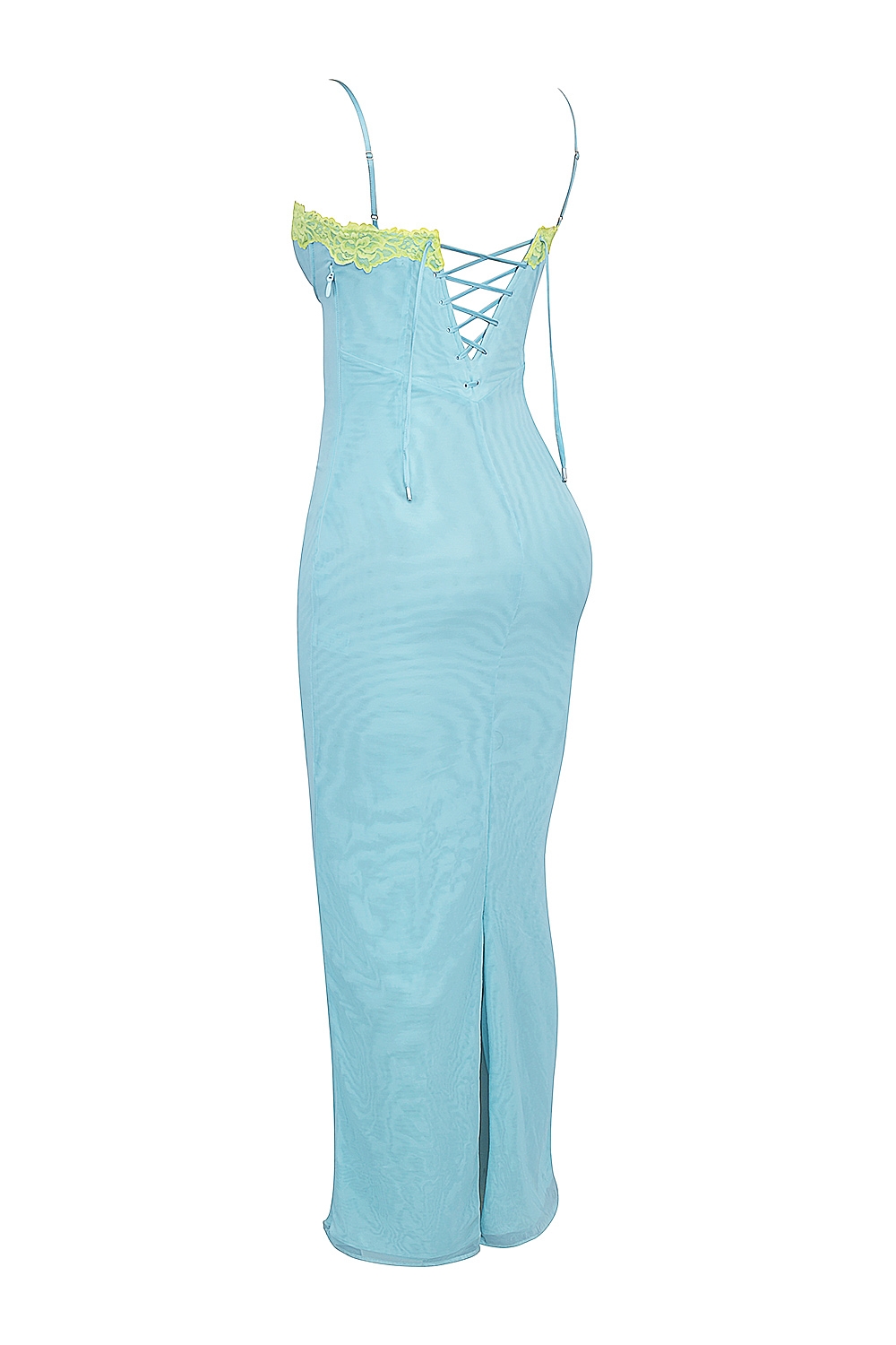 Aiza-Ocean Blue Contrast Lace Maxi Dress