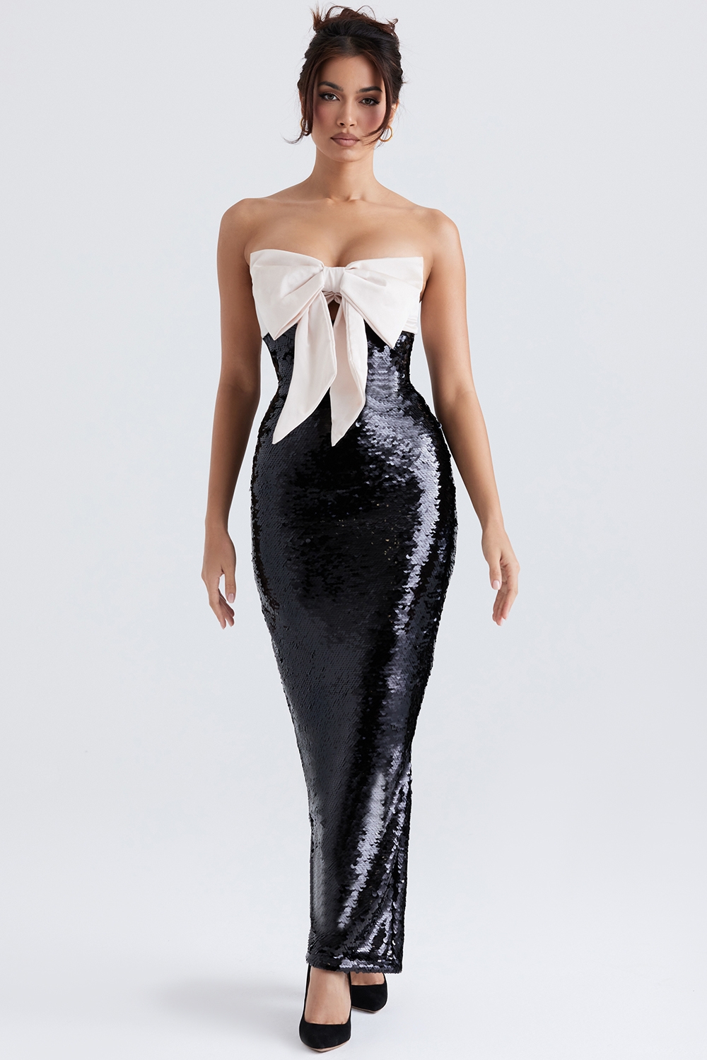 Holly-Black Sequin Strapless Bow Dress