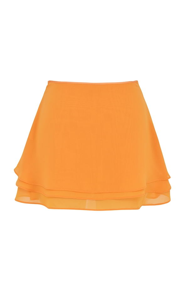 Clarice-Tangerine Floaty Layered Mini Skirt
