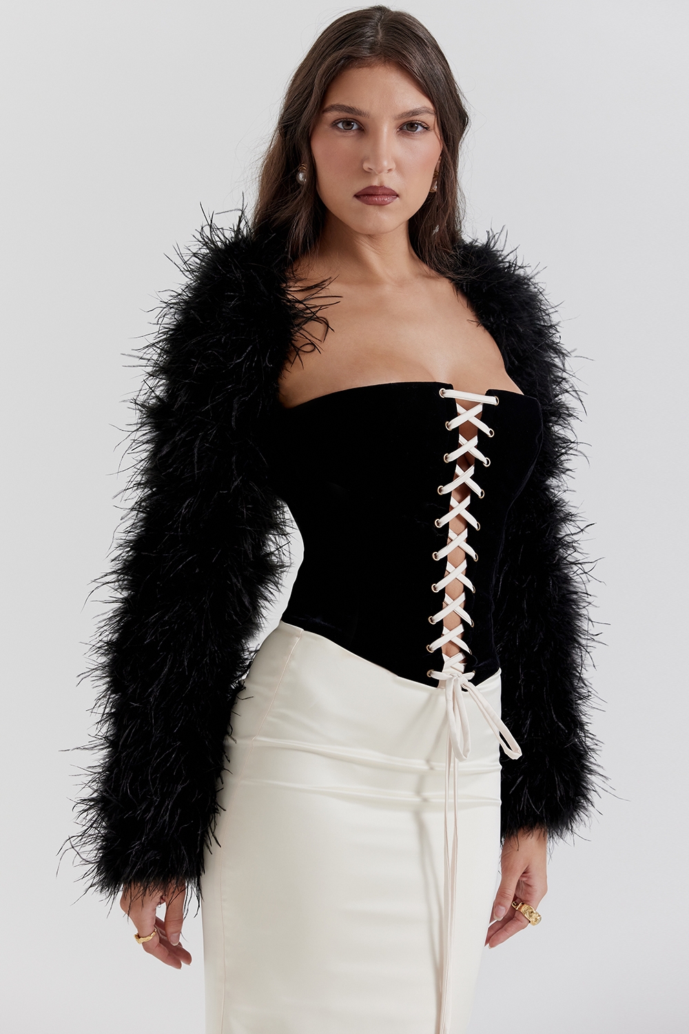 Ash-Black Marabou Sleeve Jacket