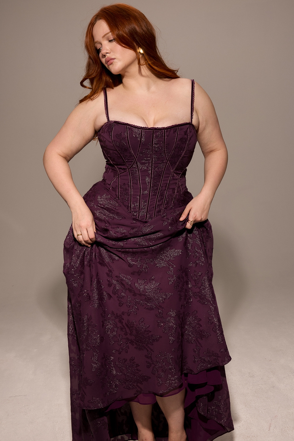 Esme-Grape Lurex Chiffon Maxi Dress