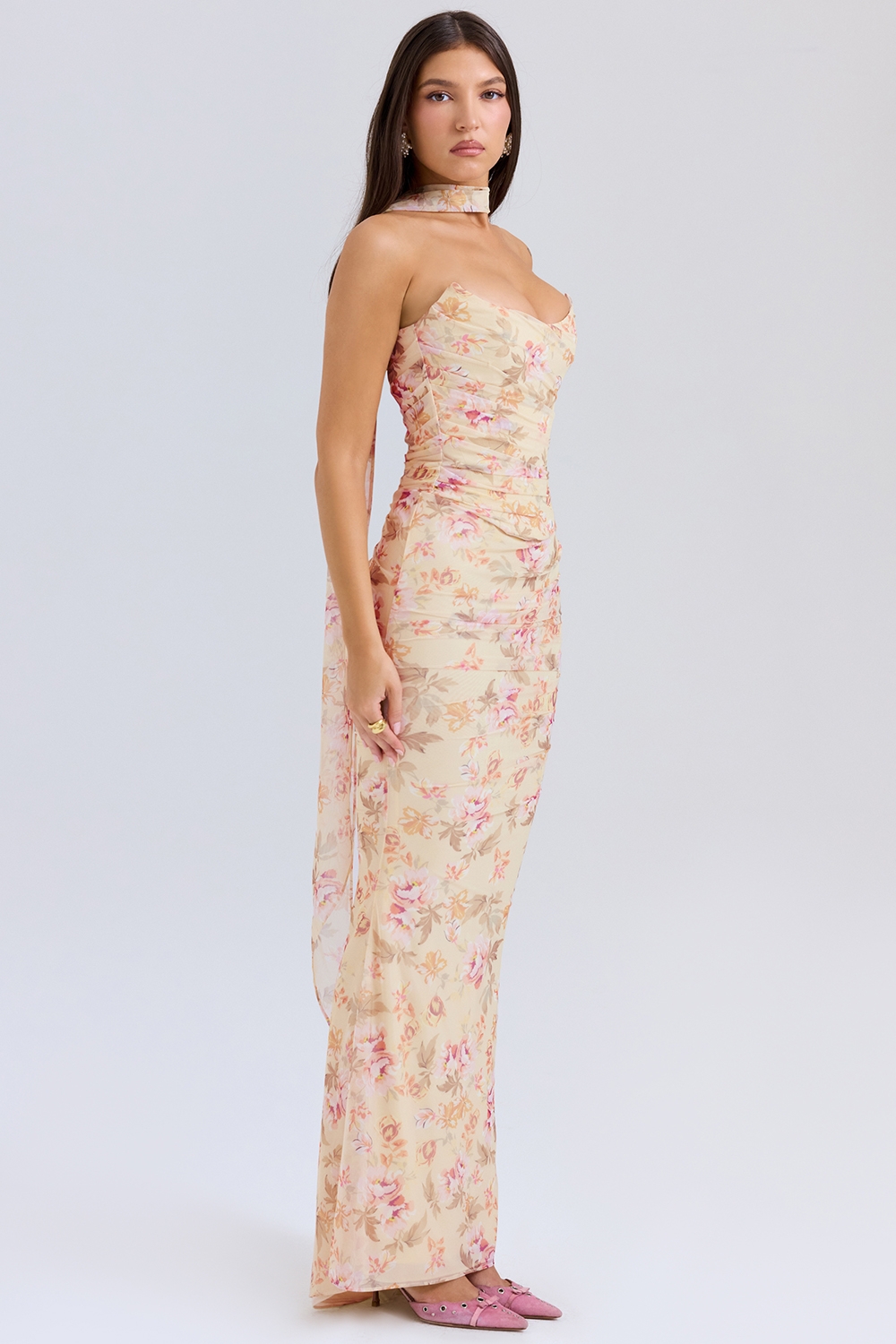 Cassidy-Honeyflower Print Fluted Hem Maxi Skirt