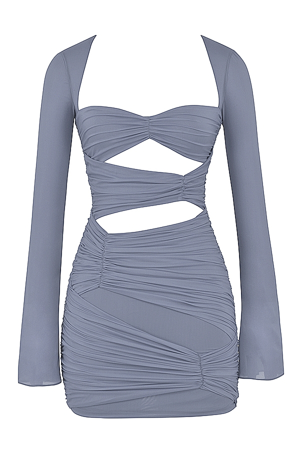 Camille-Dove Grey Real Silk Mini Dress