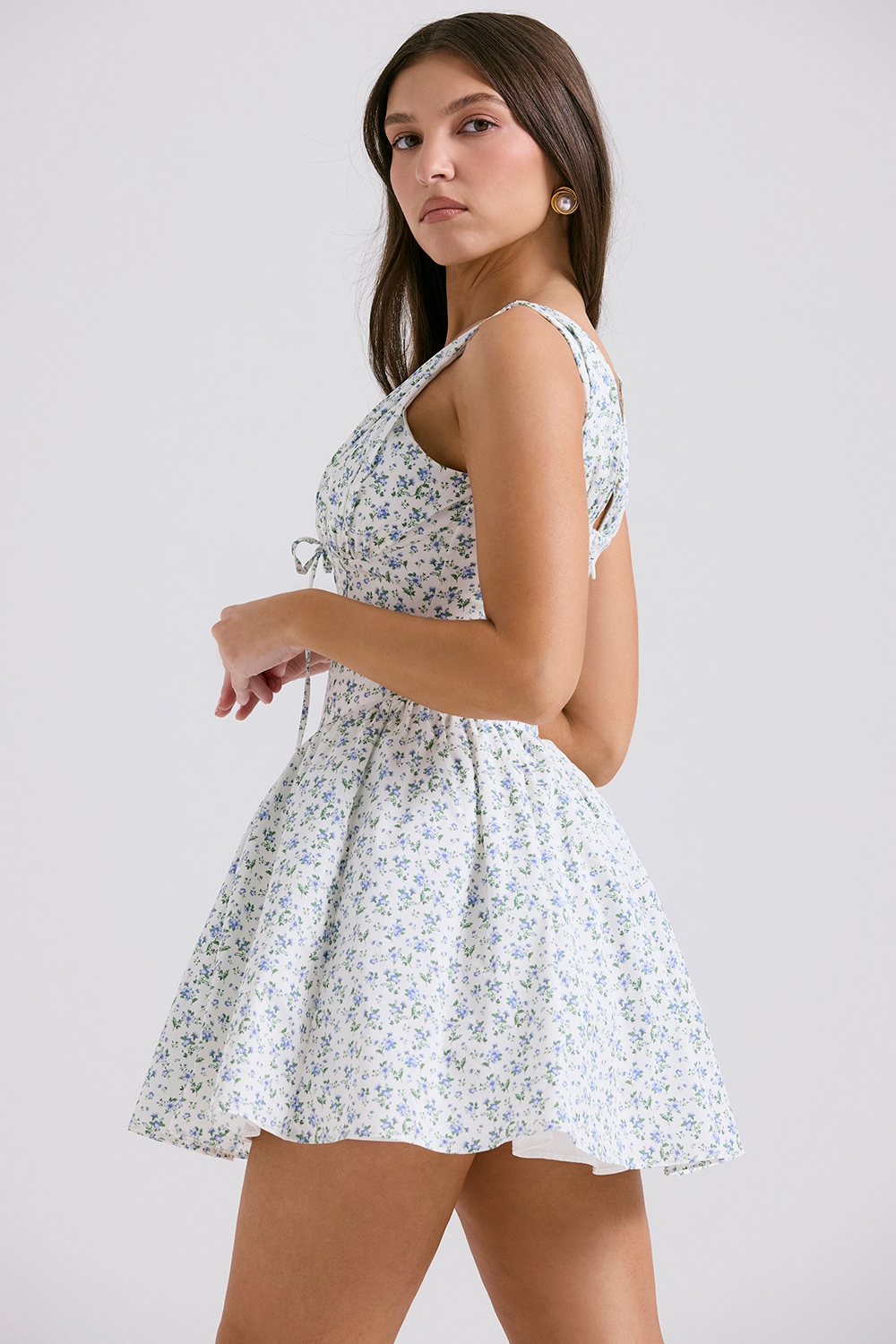 Fabrizia-White Bluebell Print Corset Mini Dress
