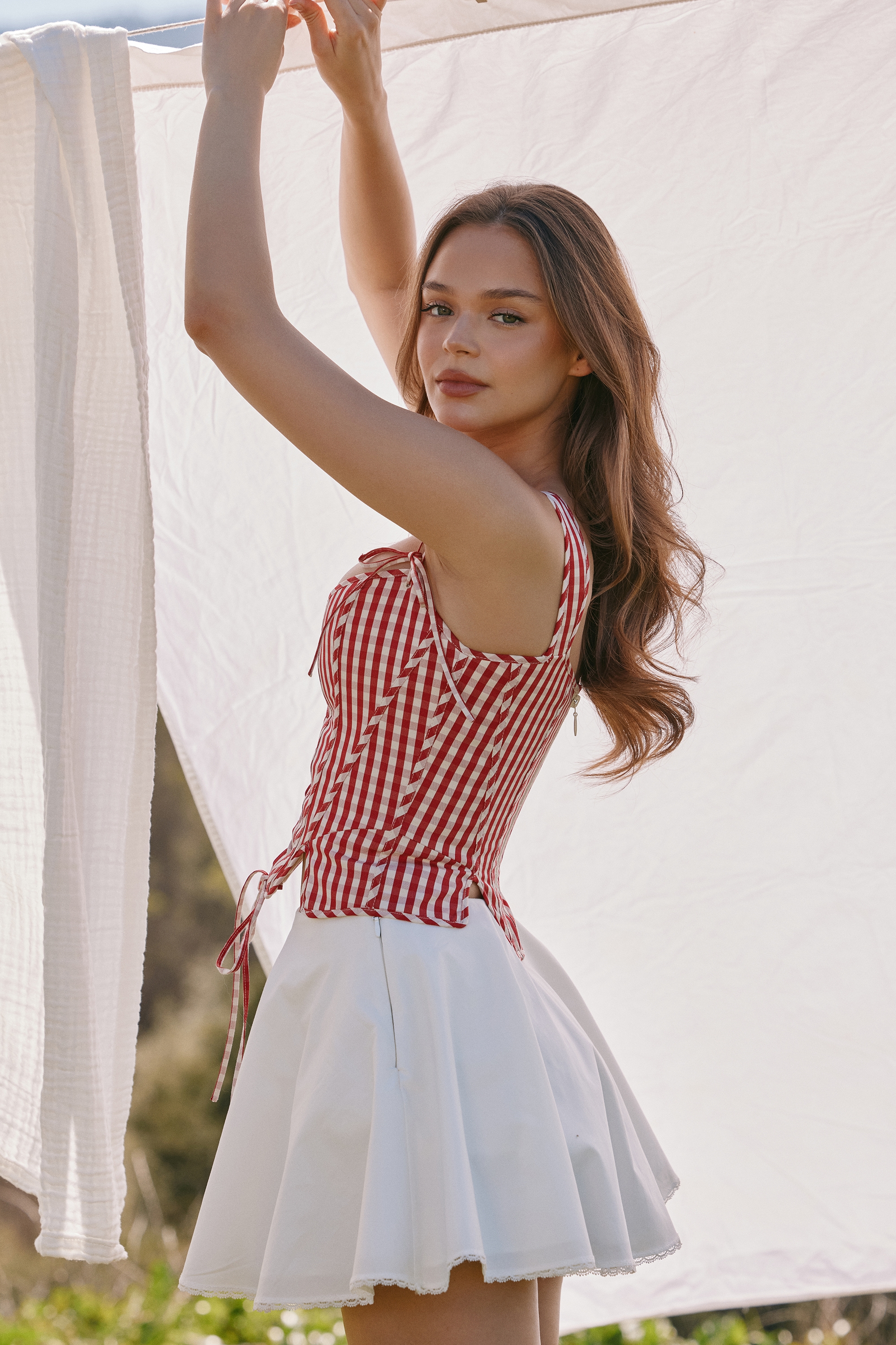 Celia-White Cotton Built-In Bloomer Shorts Mini Skirt