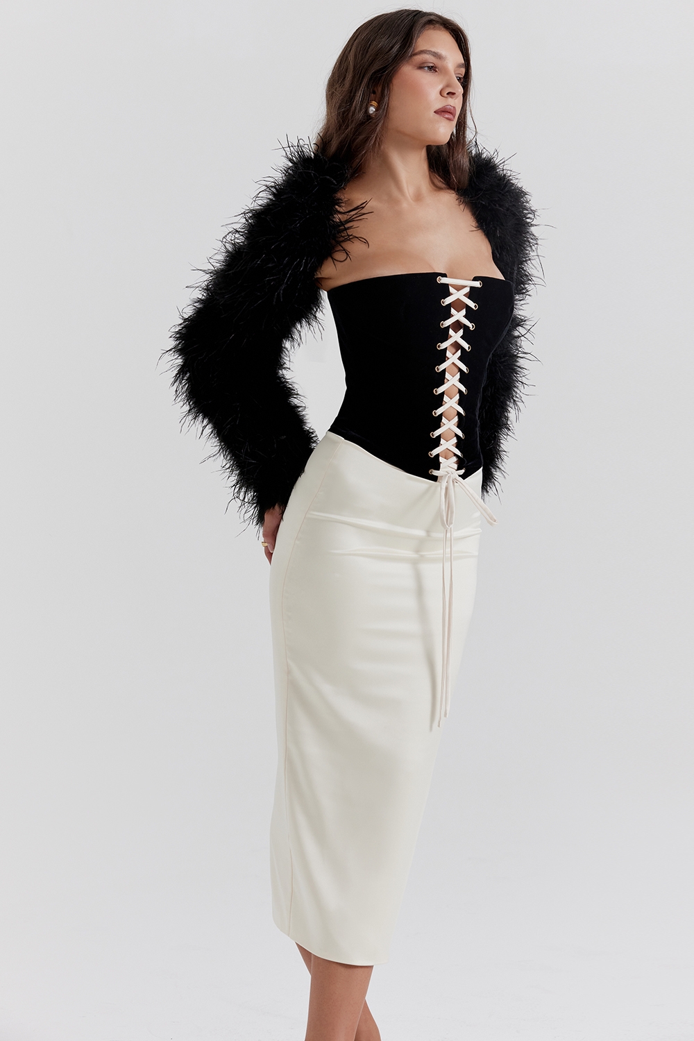 Ash-Black Marabou Sleeve Jacket