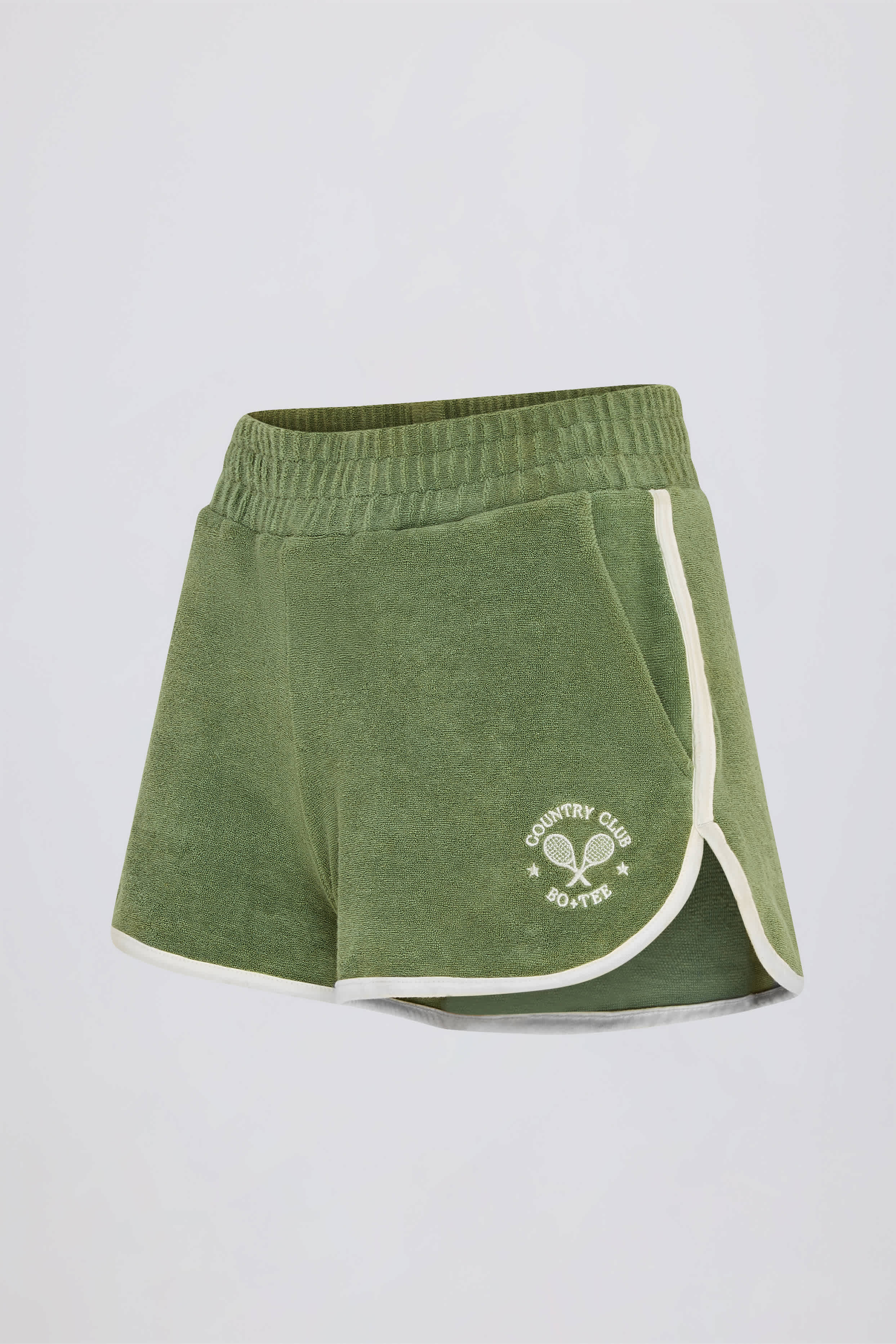 Terry Towelling Mid-Rise Shorts in Green
