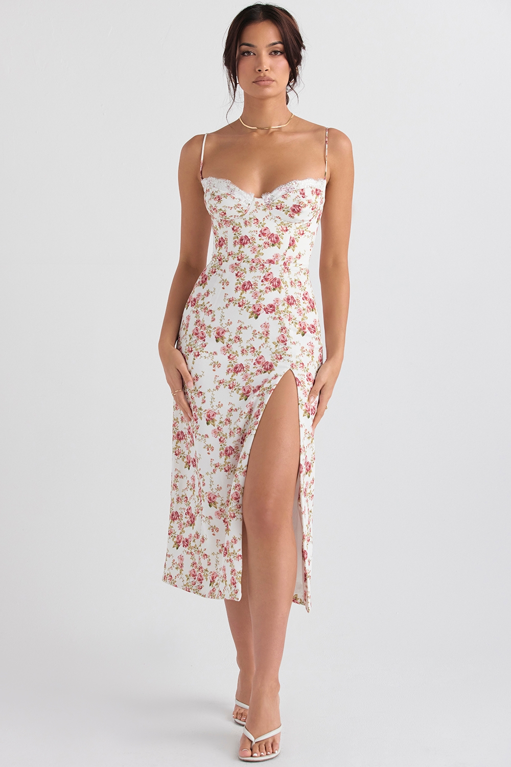 Charlotte-Rose Print Corset Midi Sundress