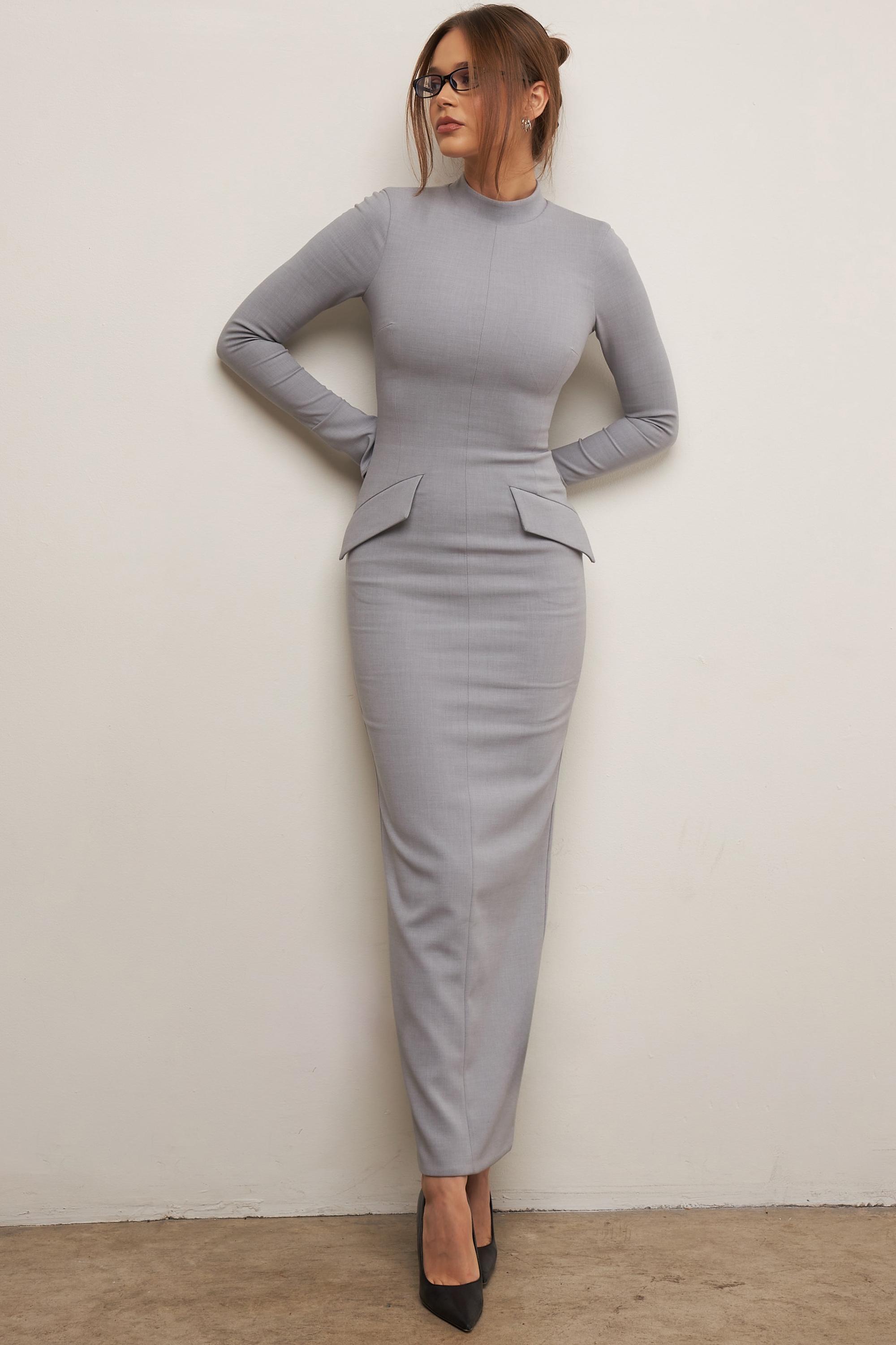 Marie-Louise-Light Grey Bodycon Maxi Dress