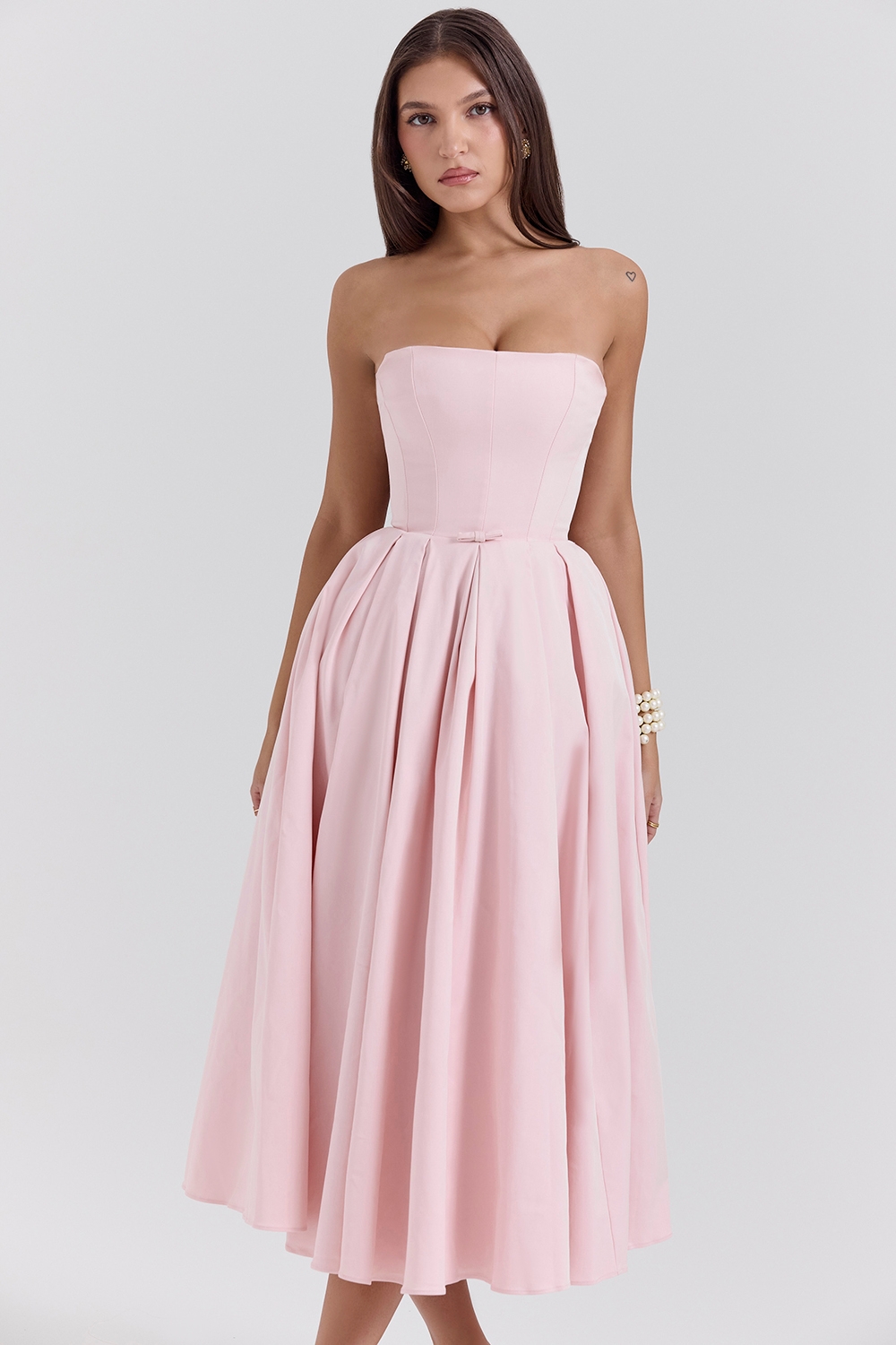 Contessa-Parisian Pink Strapless Corset Midi Dress