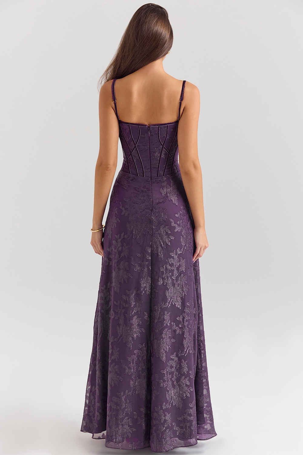 Esme-Grape Lurex Chiffon Maxi Dress