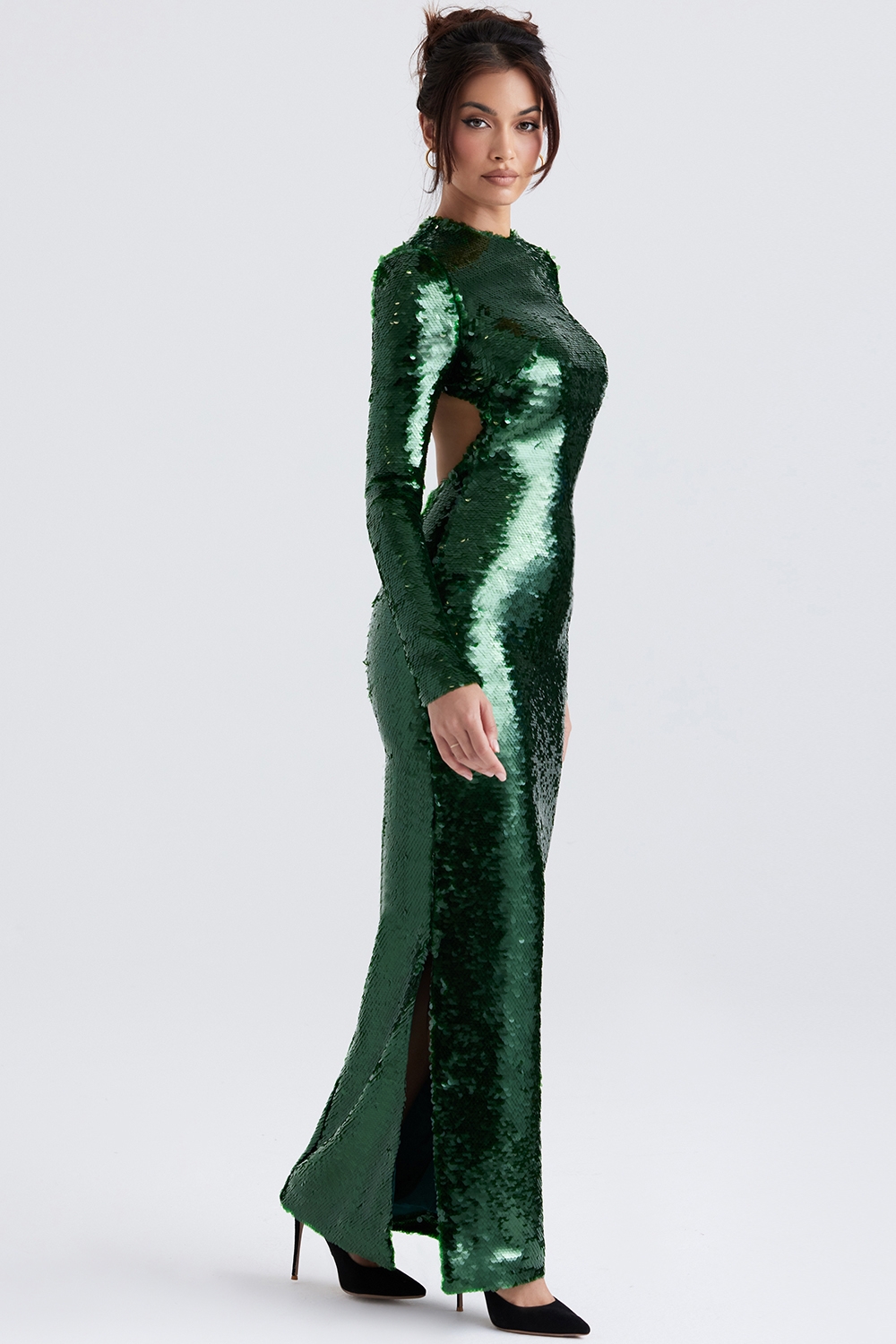Belle-Pine Green Sequin Maxi Dress