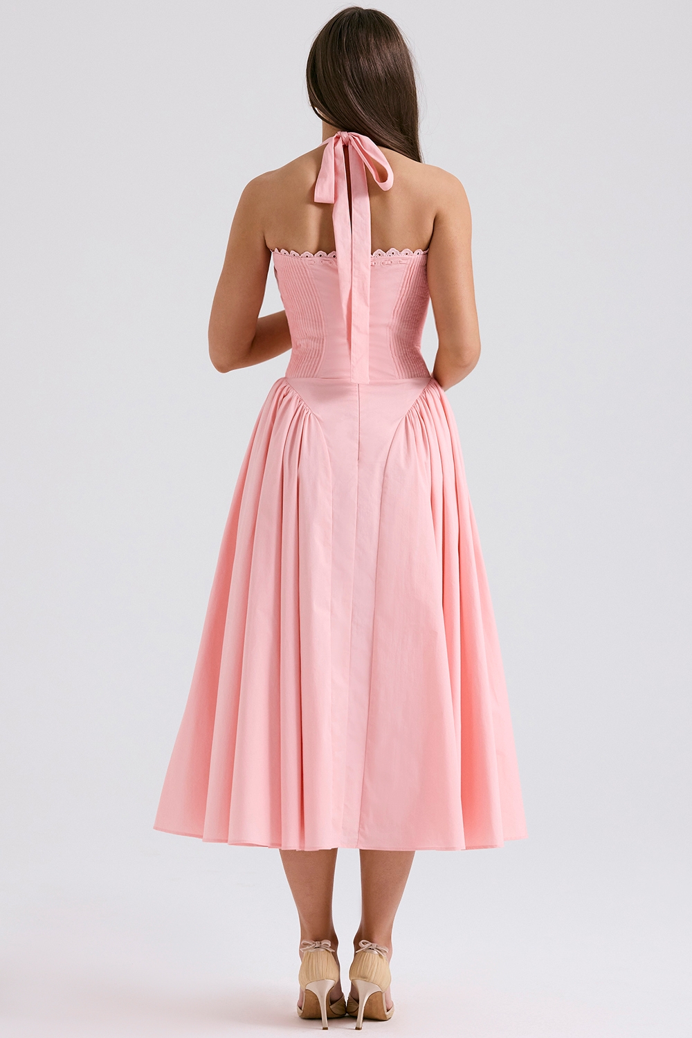 Adabella-Rose Pink Cotton Halter Midi Sundress