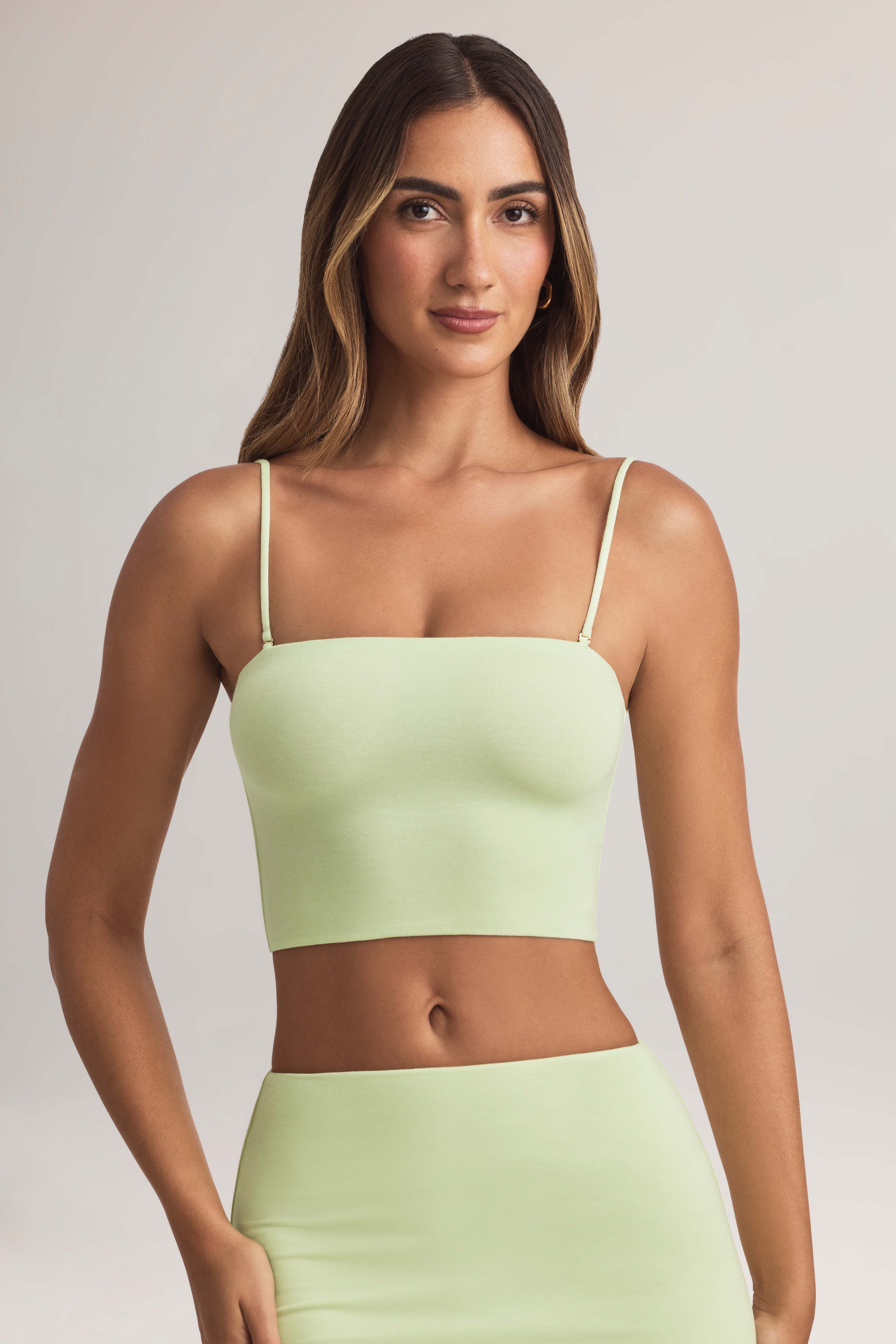 Verna-Modal Strapless Crop Top in Sage Green