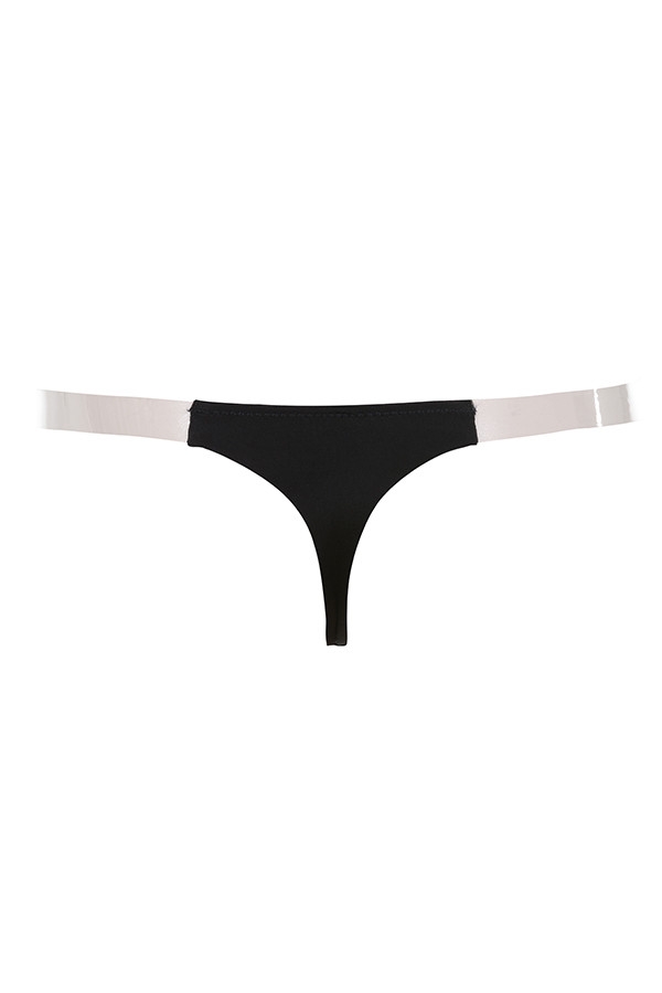 Clear Side- Strap Solution Thong - Black