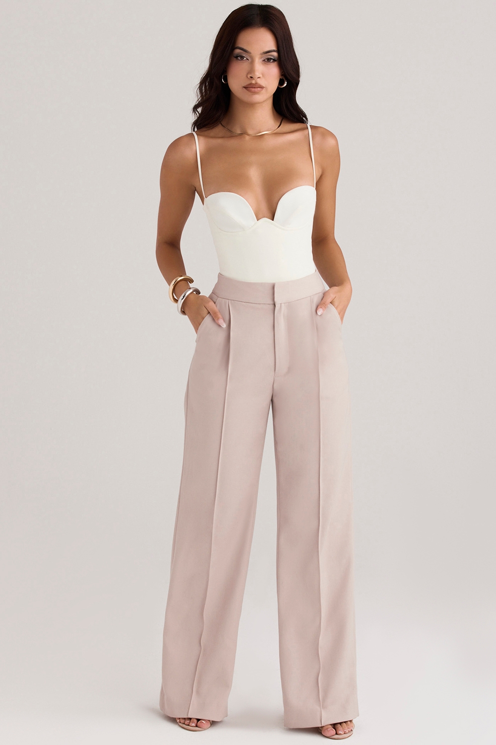 Alivia-Beige Loose Fit Trousers