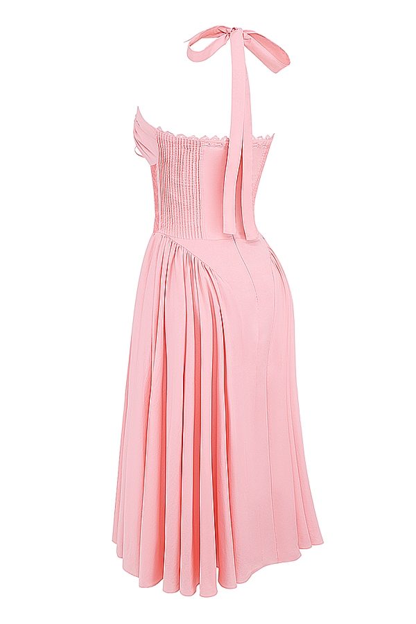 Adabella-Rose Pink Cotton Halter Midi Sundress