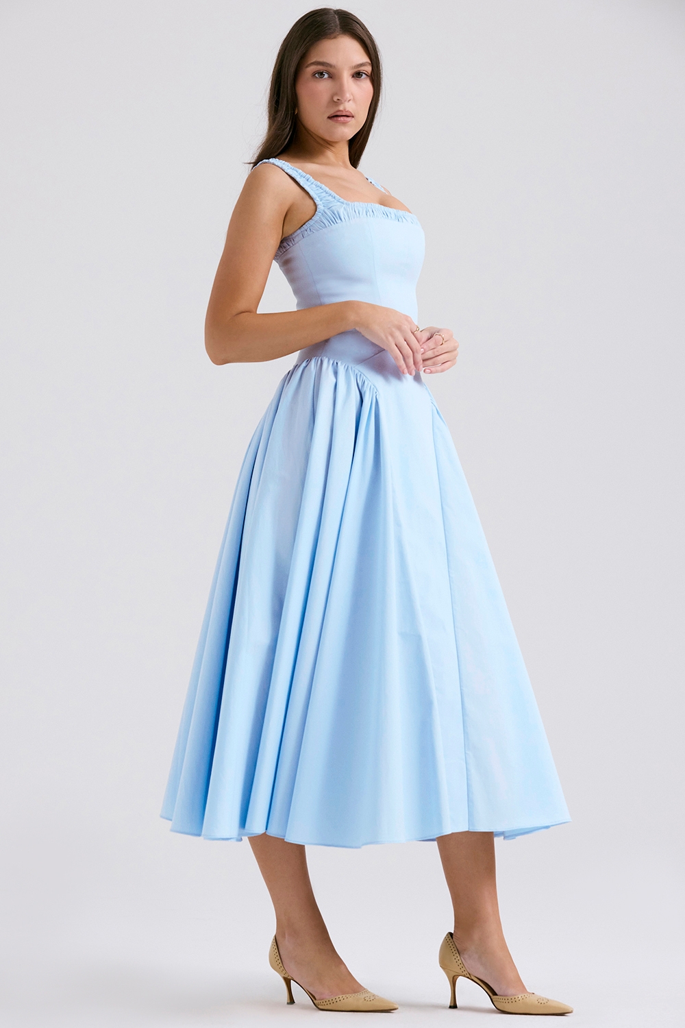 Dorothy-Italian Azure Cotton Midi Sundress
