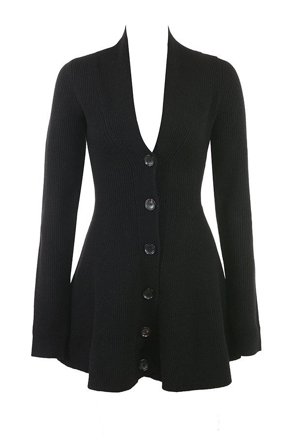 Aubrey-Black Wool Knitted Cardigan Dress