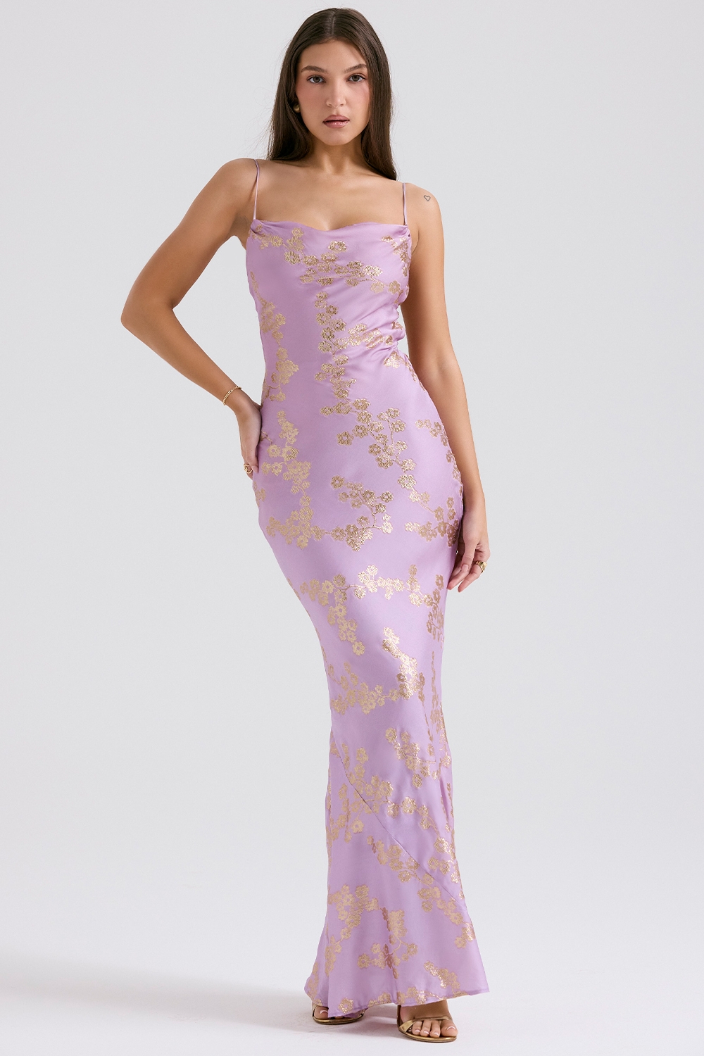 Capriana-Orchid Jacquard Satin Gown